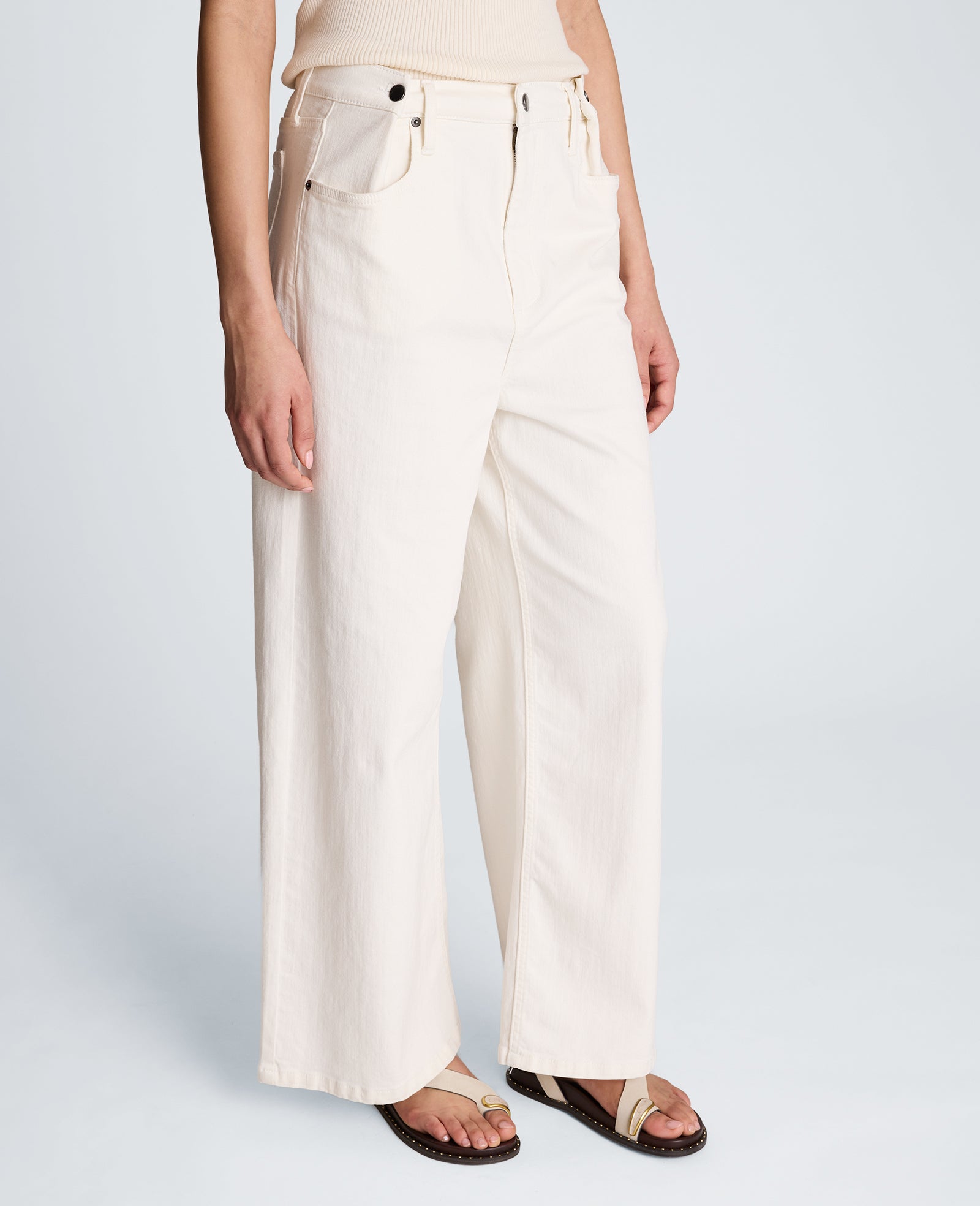 Kenneth Cole Reaction Clothing High Rise Fly Front Wide Leg Denim jeans bianchi Pure White vita alta