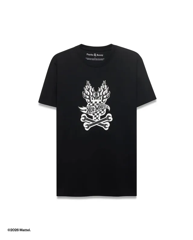 Psycho Bunny Men's Tees Hot Wheels t-shirt nera cotone Pima