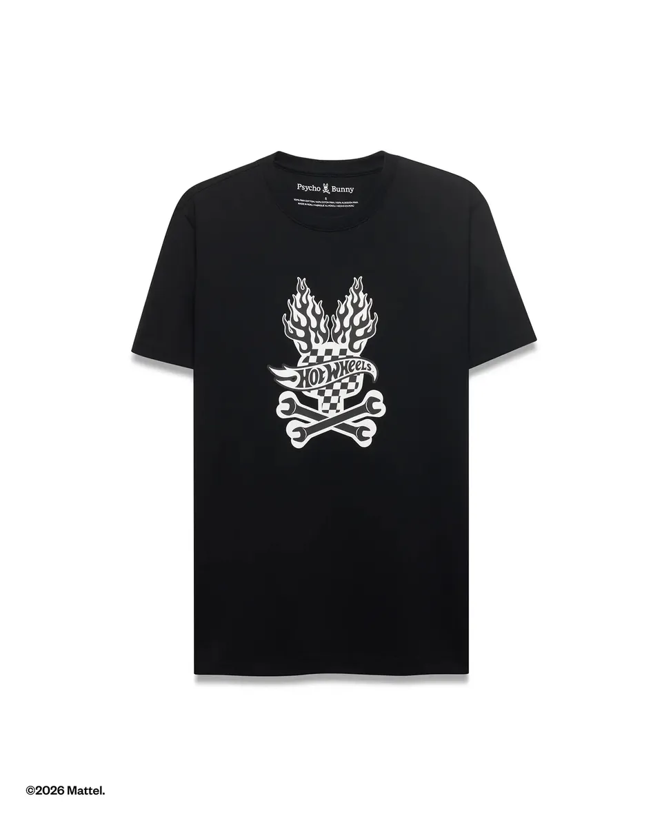 Psycho Bunny Men's Tees Hot Wheels t-shirt nera cotone Pima