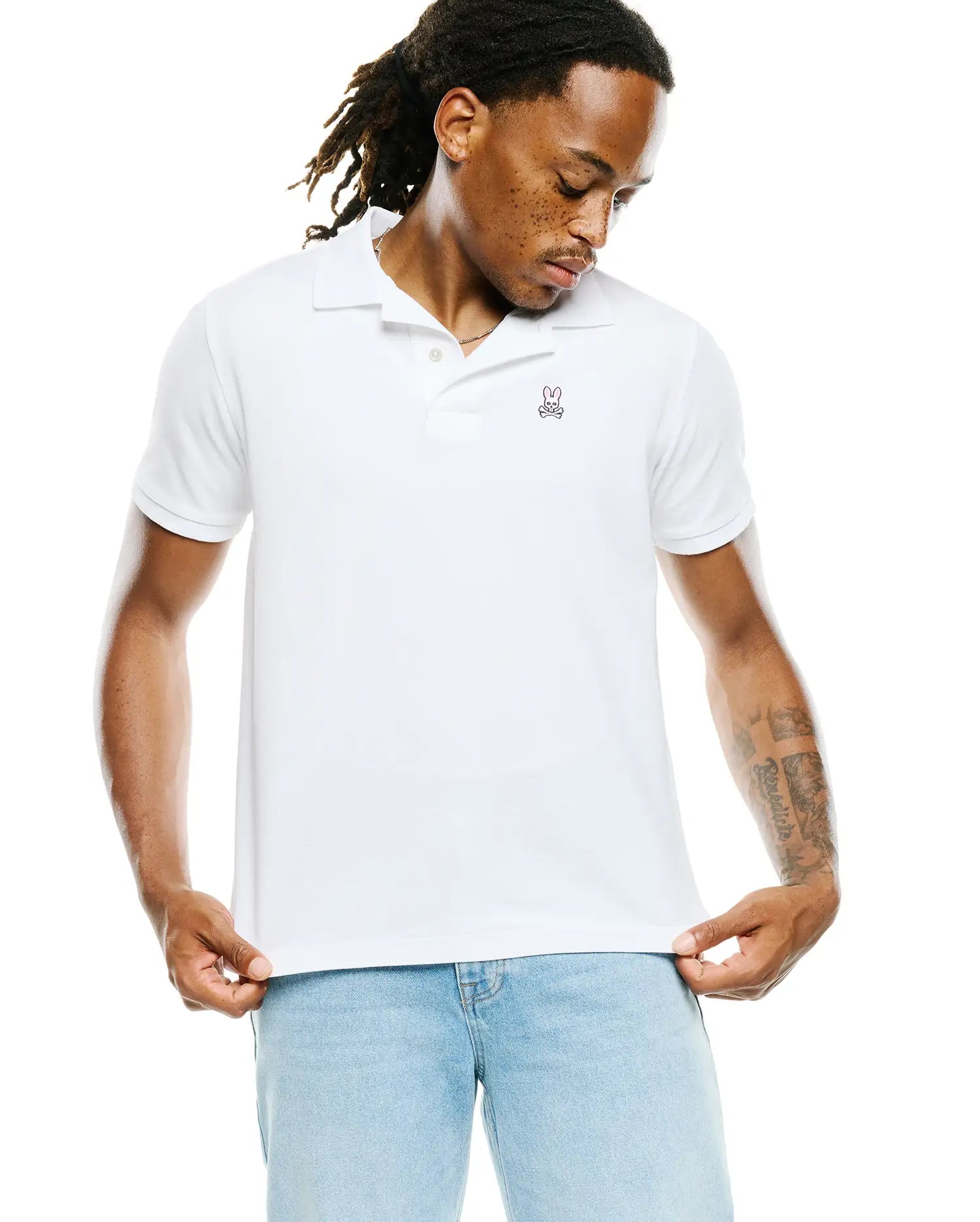 Psycho Bunny Men's Polos Classic Pique Polo Shirt B6K001ARPC polo White