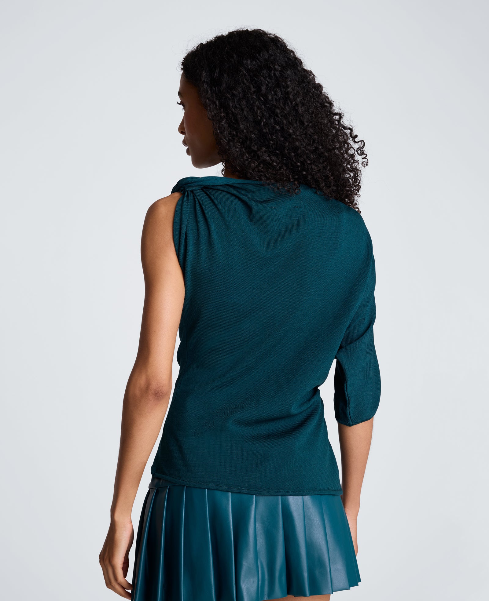 Kenneth Cole Reaction Clothing Asymmetrical Drape Neck Jersey Sweater maglia verde petrolio