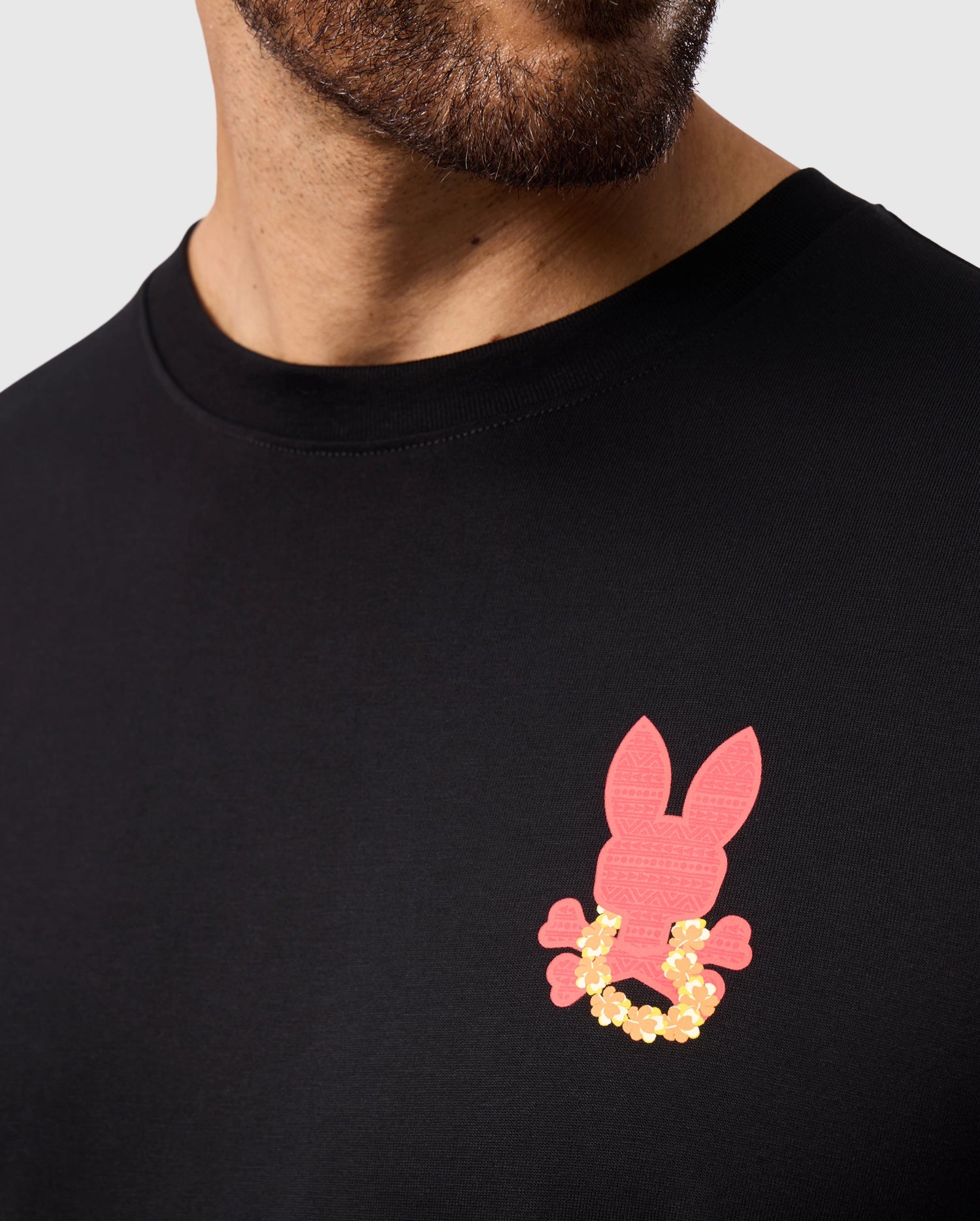 Psycho Bunny Men's Tees Hawaii City Tee B6U169Y1PC t-shirt nera in cotone Pima