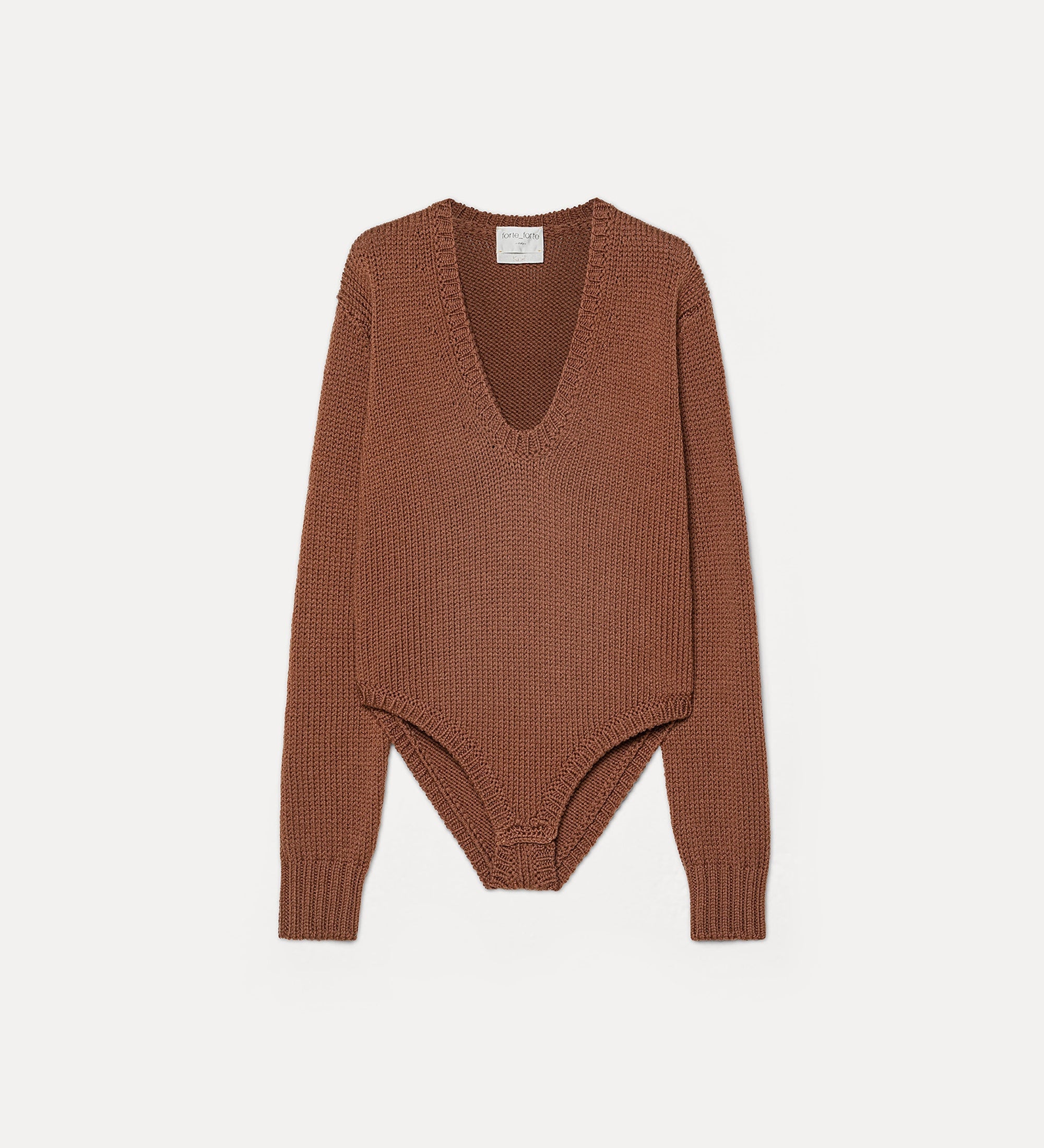 Forte maglieria Cable-knit wool bodysuit body marrone in lana vergine