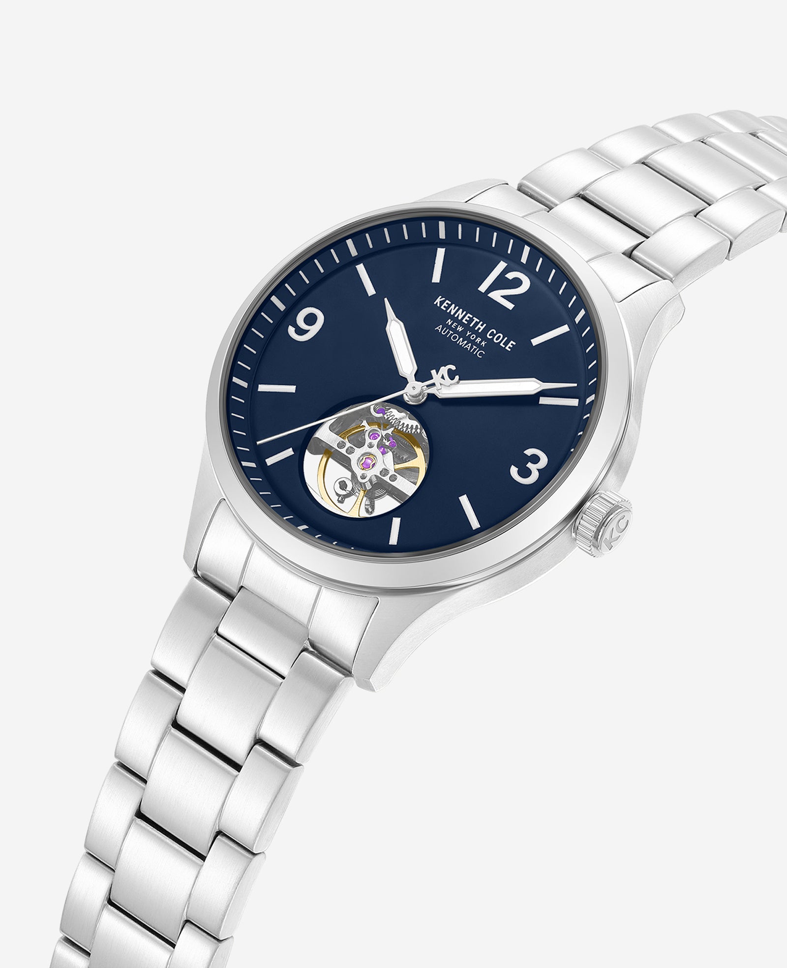 Kenneth Cole Reaction Open Heart Automatic Bracelet Watch orologio argento automatico