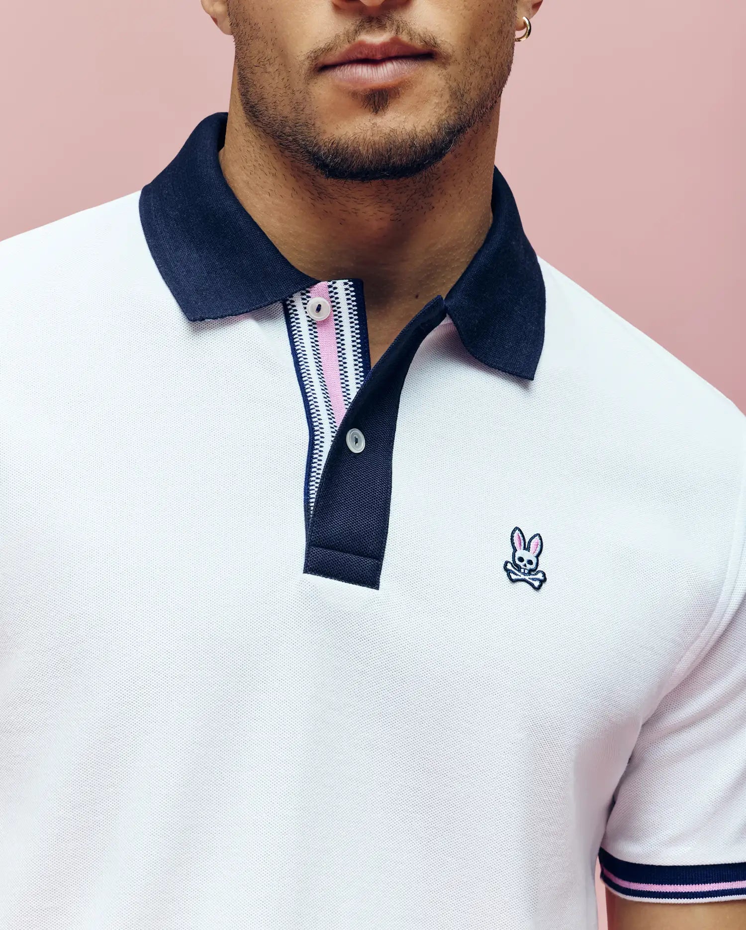 Psycho Bunny Men's Polos Archive Classic Bunny Pique Polo MT0100010 polo bianca