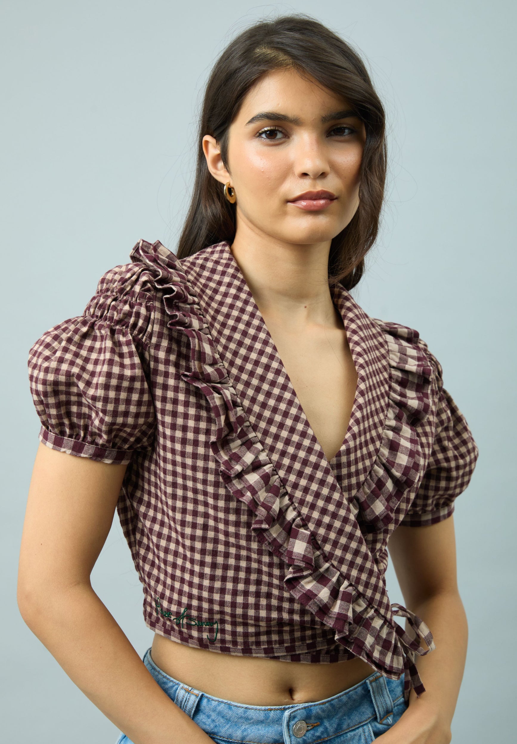 House Of Sunny Womens Tops Gingham Ruffle Top top a quadri UK 6–18 cotone