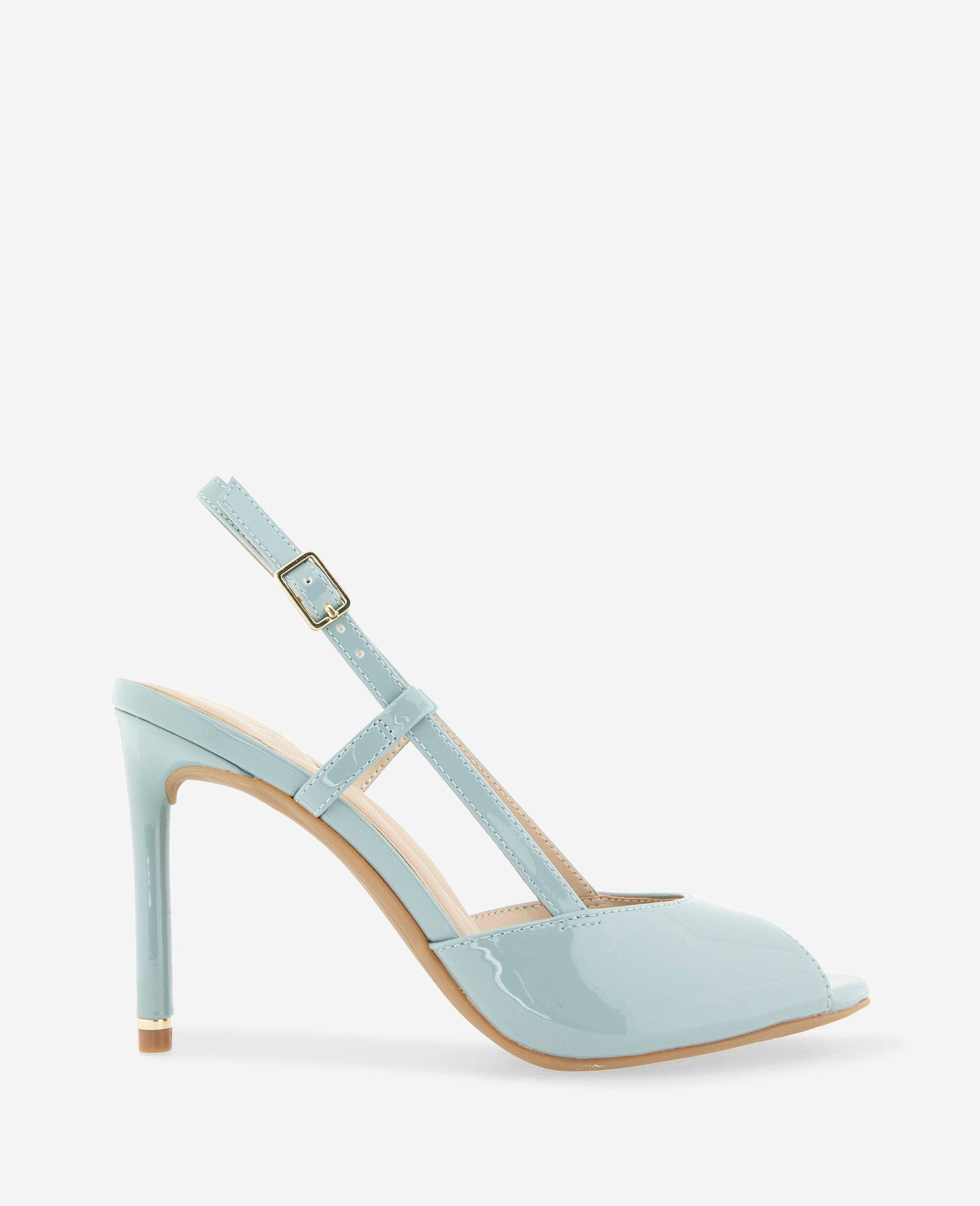 Kenneth Cole Reaction Shoes Londyn Patent Peep Toe Heel décolleté azzurre pelle