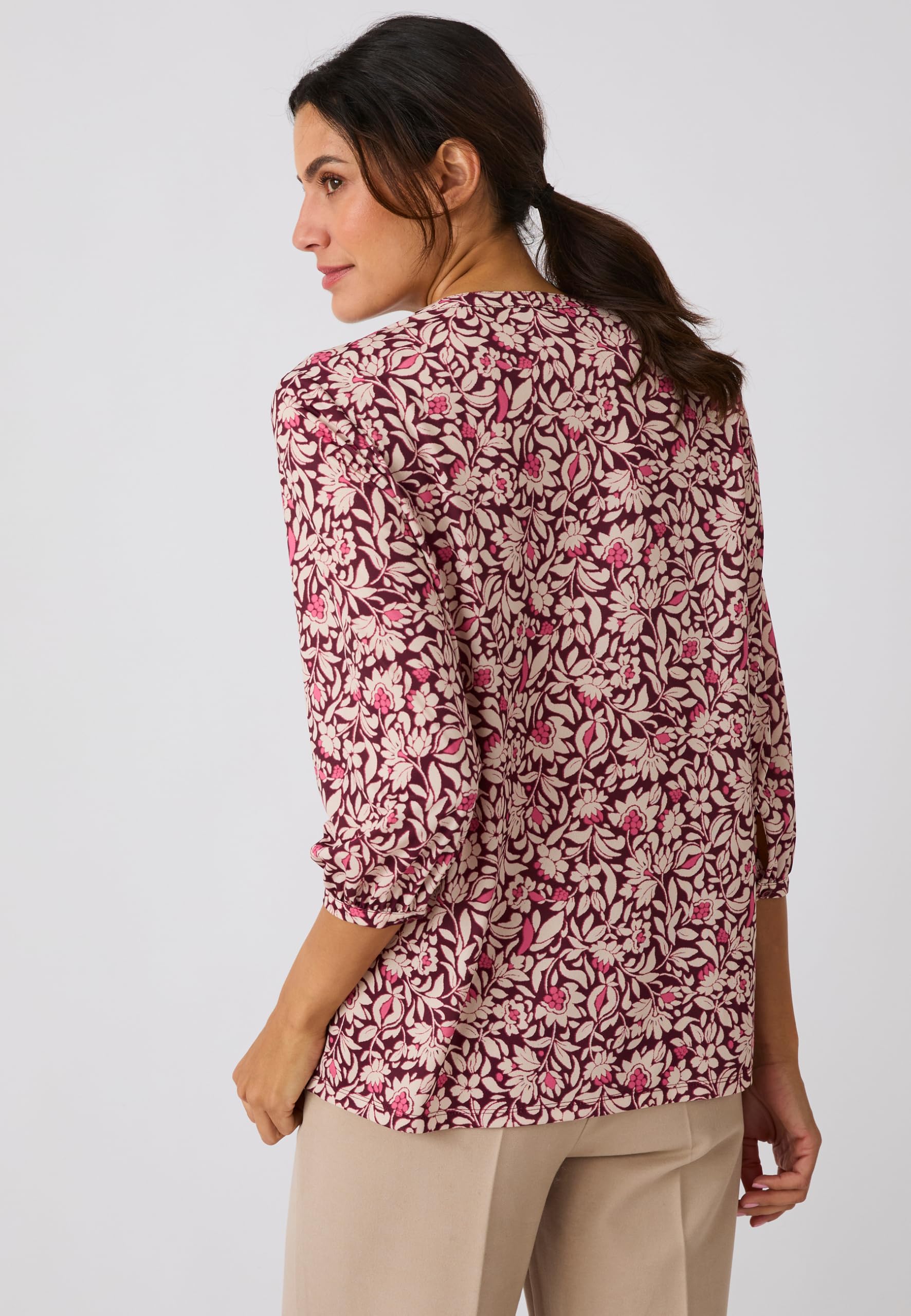Damart Prêt-à-porter camicetta maglia crespe rosa fiorito 38-40 leggera