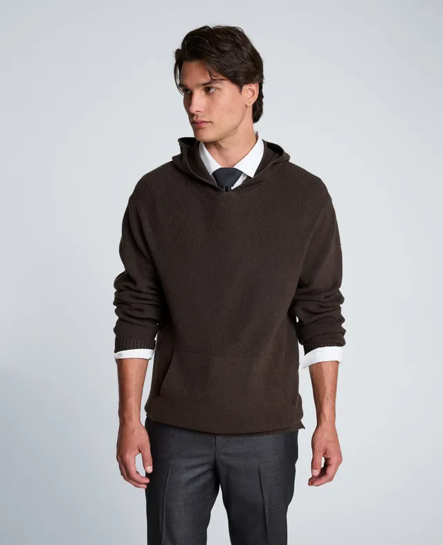 Kenneth Cole Reaction Clothing Sweater Hoodie felpa con cappuccio marrone in maglia