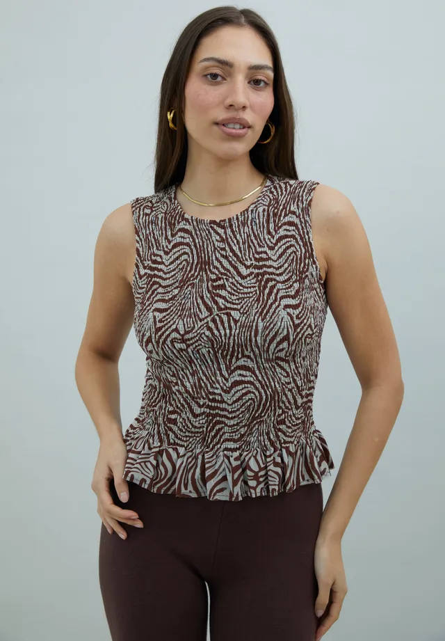 House Of Sunny Womens Tops Zebra Mesh Sleeveless Top top zebrato