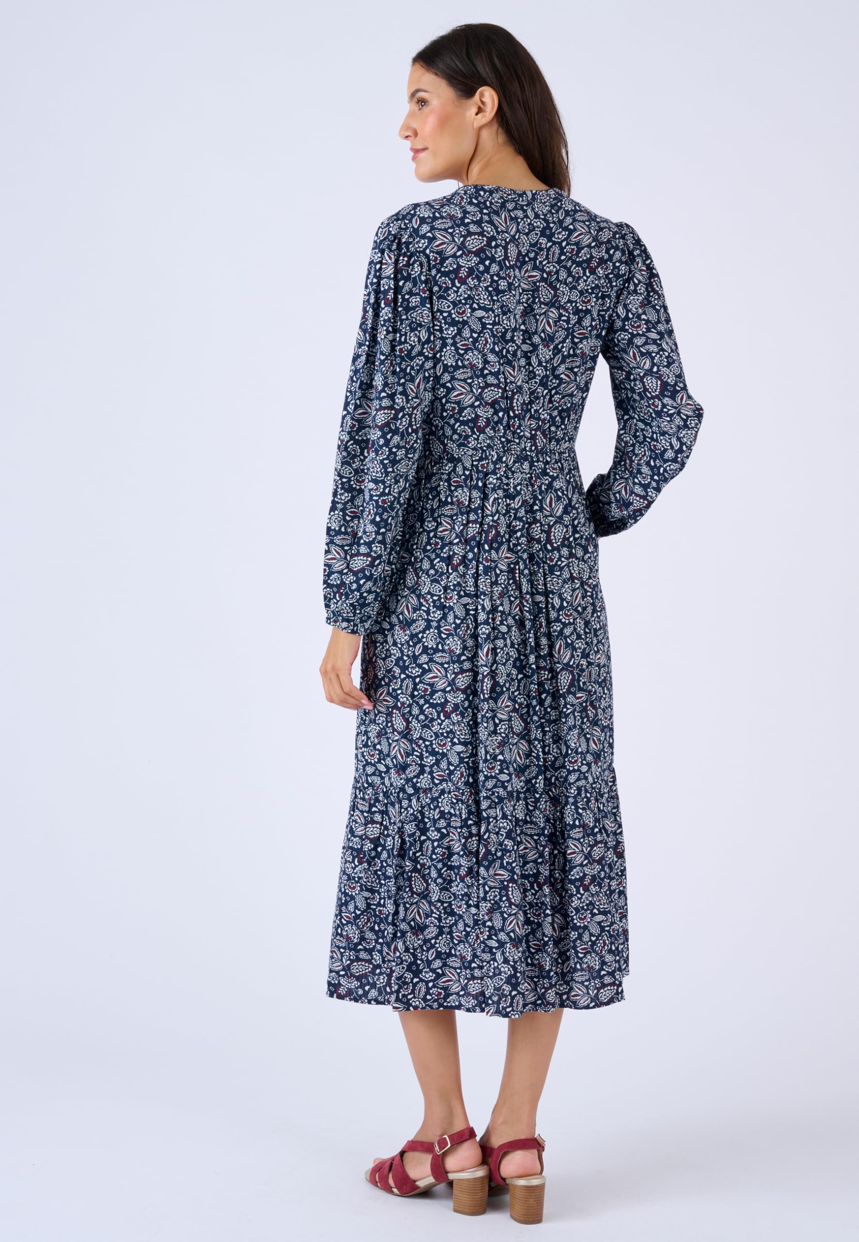 Damart Prêt-à-porter Abito Lungo Puro Viscosa Rilegato Abito blu navy floreale 48