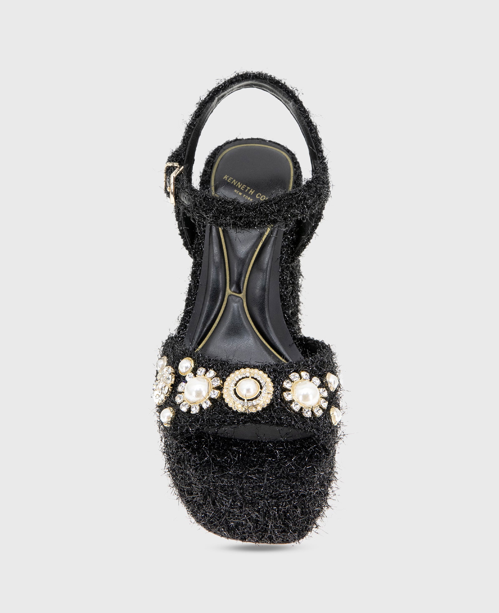 Kenneth Cole Reaction Shoes Dolly Charms Fabric Platform Sandal sandalo nero