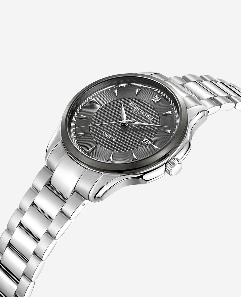Kenneth Cole Reaction Genuine Diamond orologio nero e argento