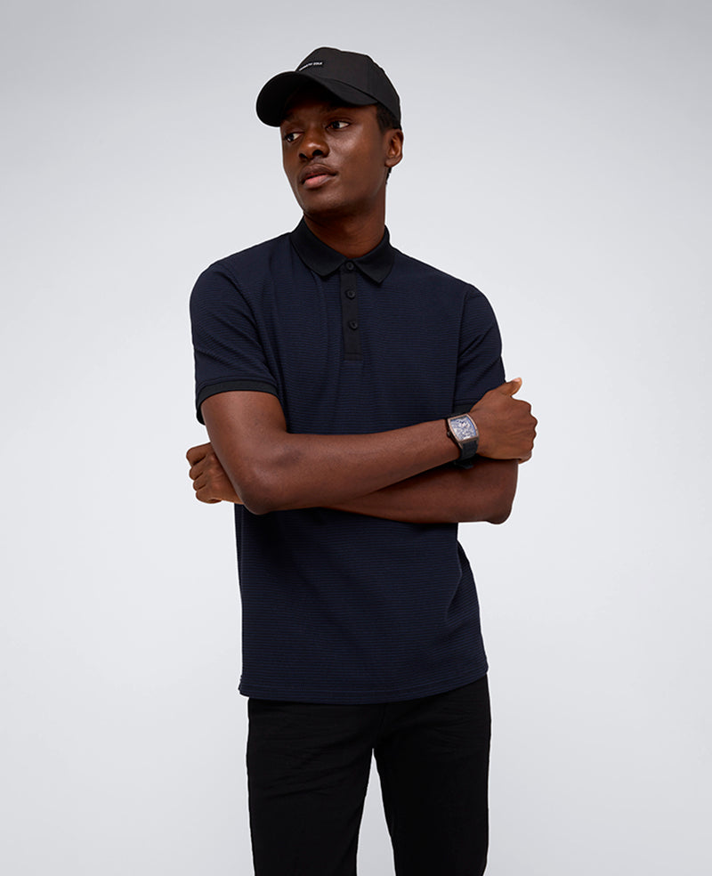 Kenneth Cole Reaction Clothing Contrast Placket Button Polo polo nera uomo S-XXL cotone