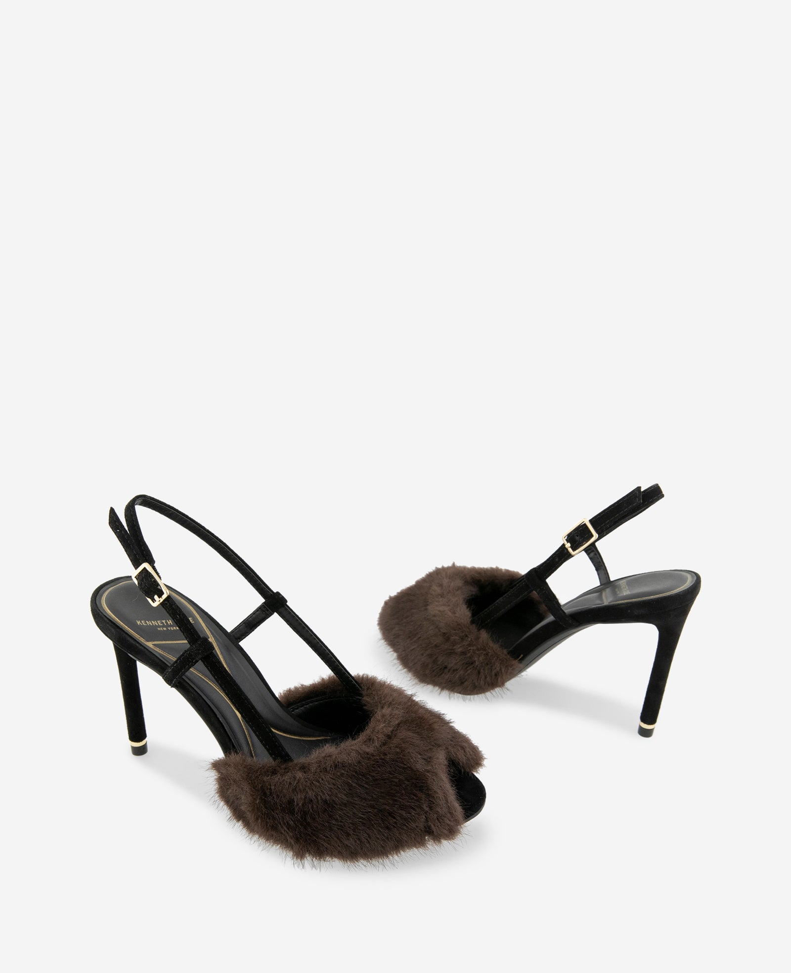 Kenneth Cole Reaction Shoes Londyn Fur-Suede Peep Toe Heel slingback nero tacco