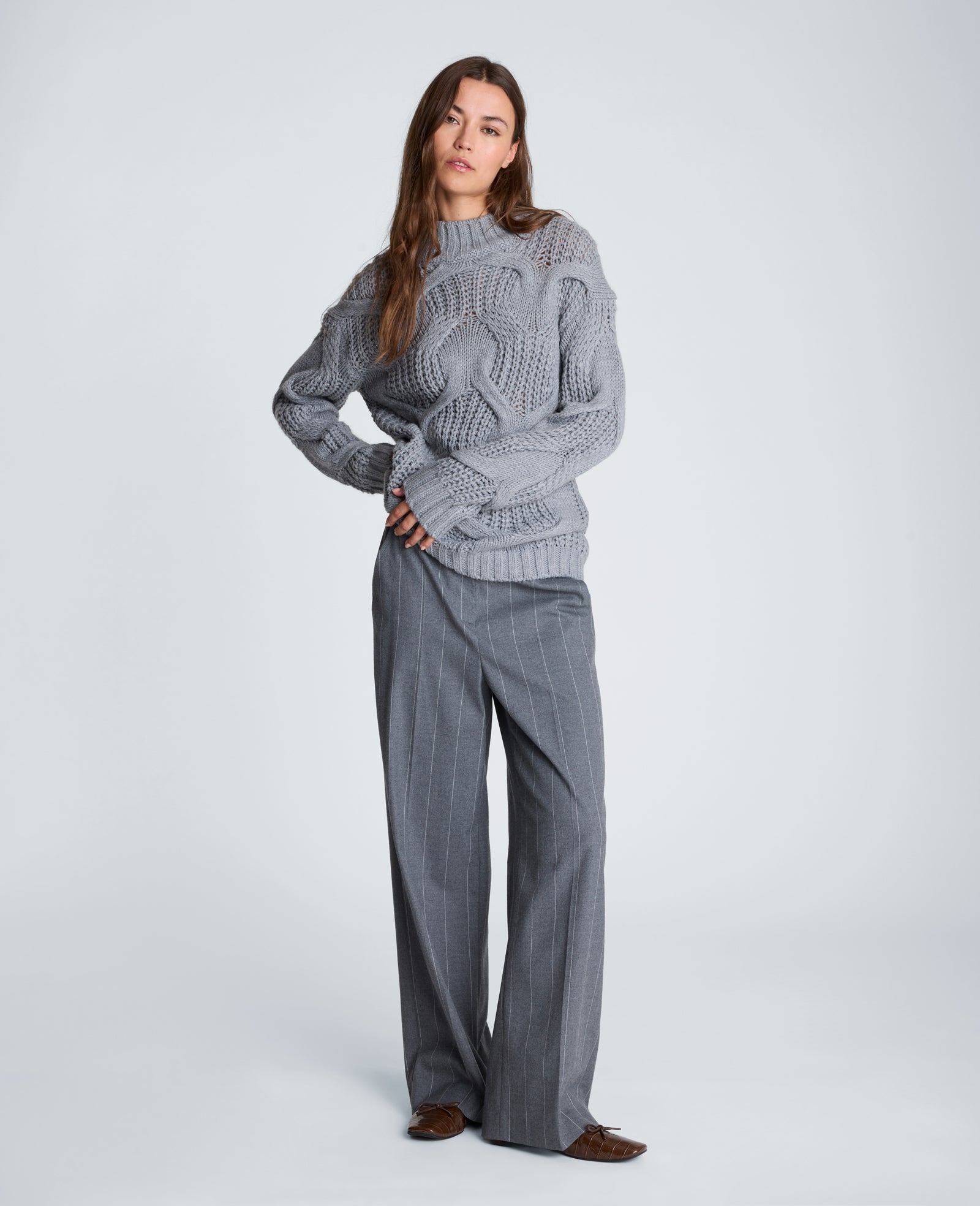 Kenneth Cole Reaction Clothing Fly Front High Rise Wide Leg Pant pantaloni a vita alta grigio mélange