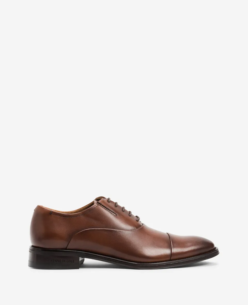 Kenneth Cole Reaction Shoes Lace Up Cap Toe Oxford cognac in pelle