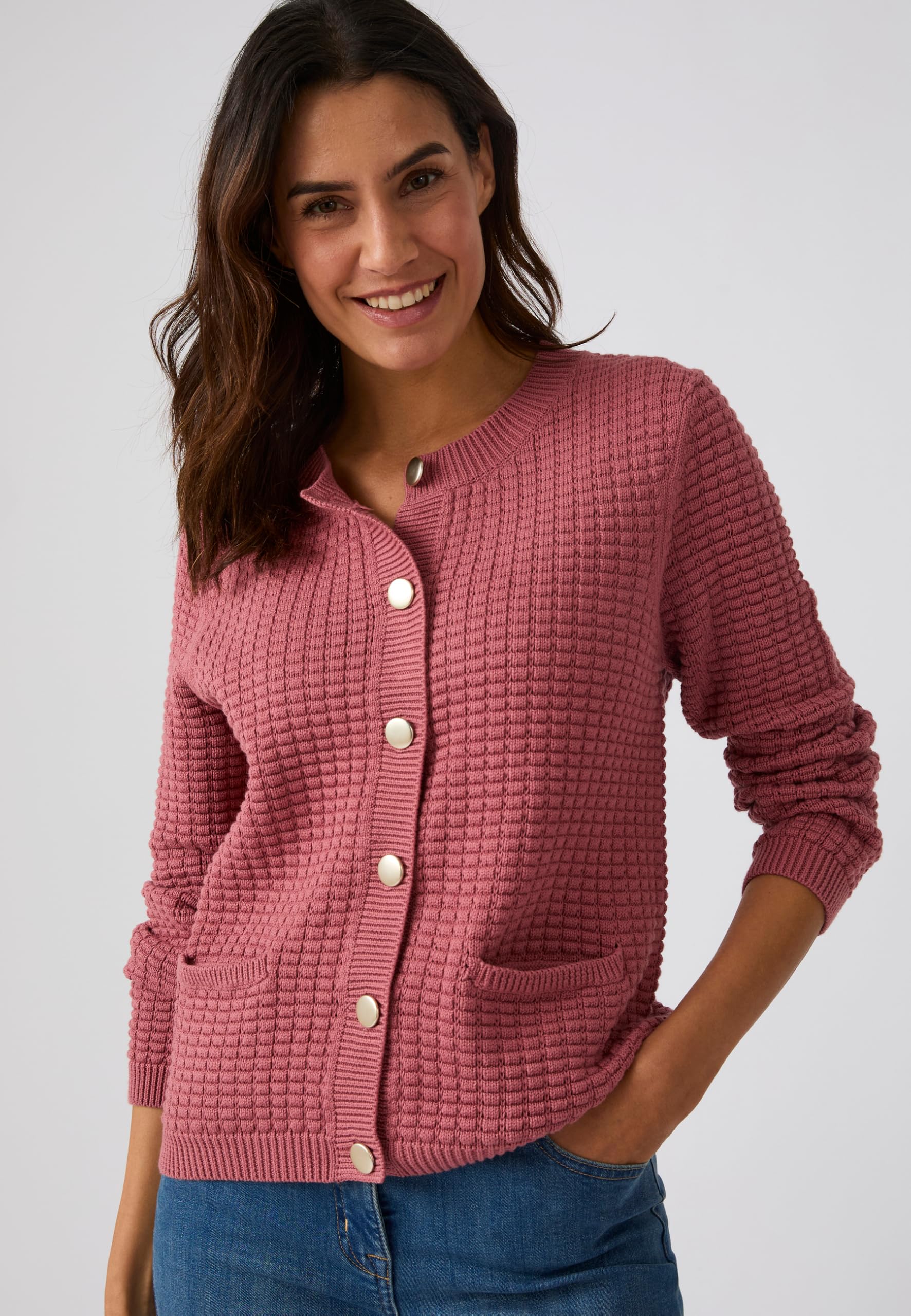 Damart Prêt-à-porter cardigan donna marrone beige a righe in cotone