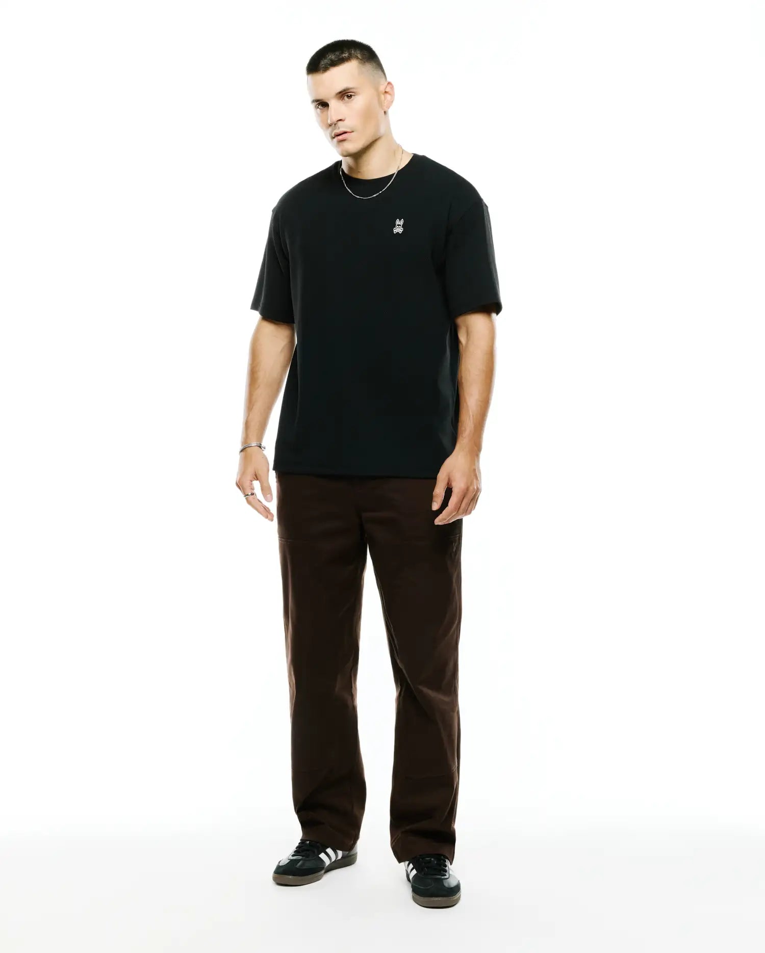 Psycho Bunny Men's Tees Nasir Textured Oversized-Fit Tee MT0200576 t-shirt nera elasticizzata