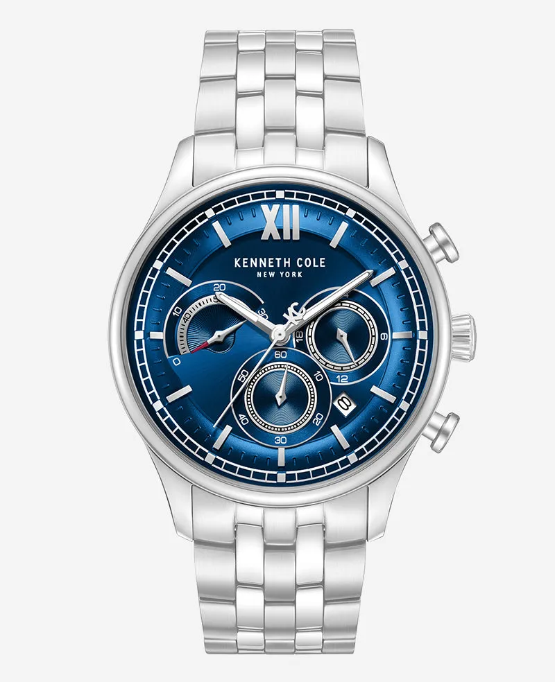 Kenneth Cole Reaction Watches Dress Sport Chronograph Blue Dial Stainless Steel Bracelet Watch orologio argento