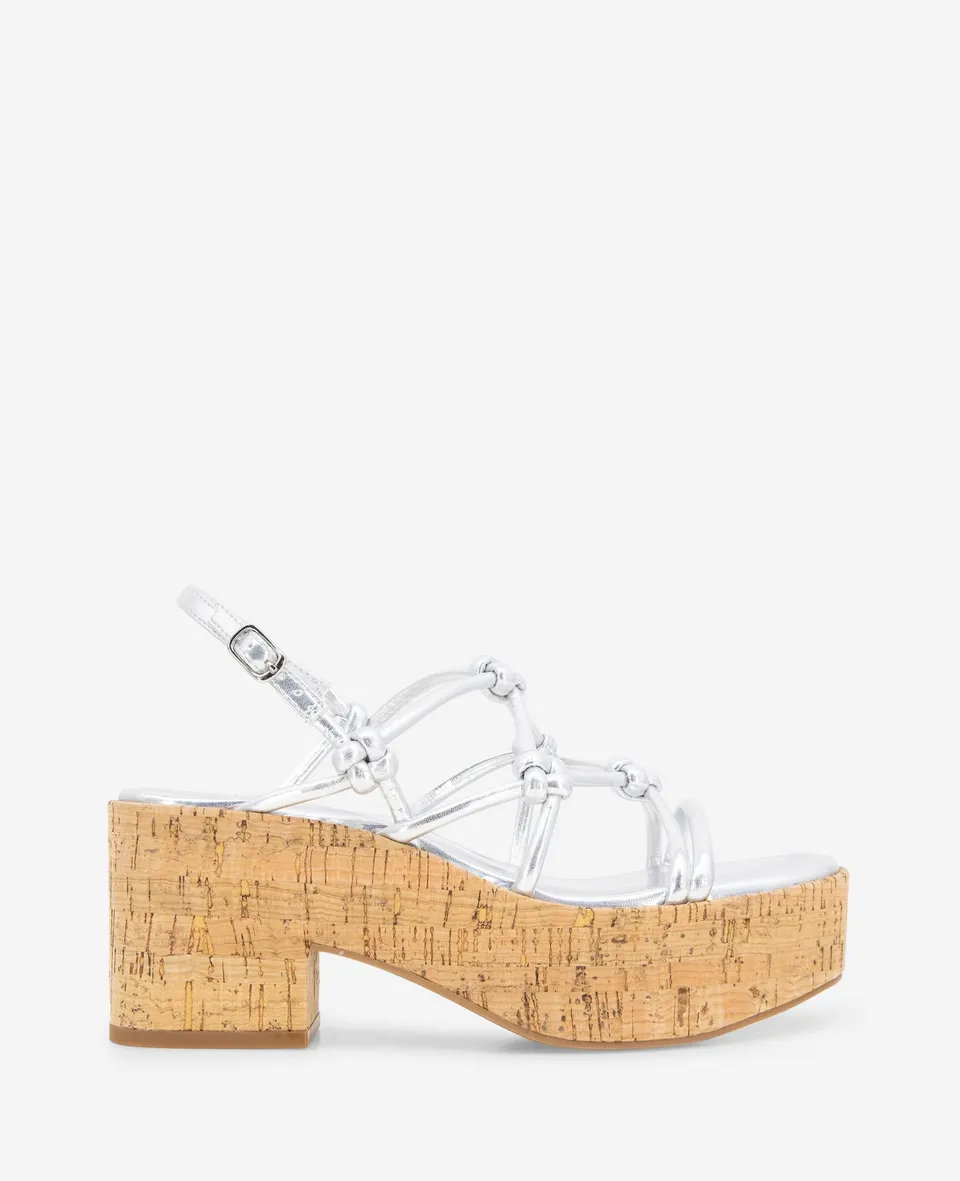 Kenneth Cole Reaction Shoes Essa Metallic Cork Platform Sandal sandali argento zeppa 7,5