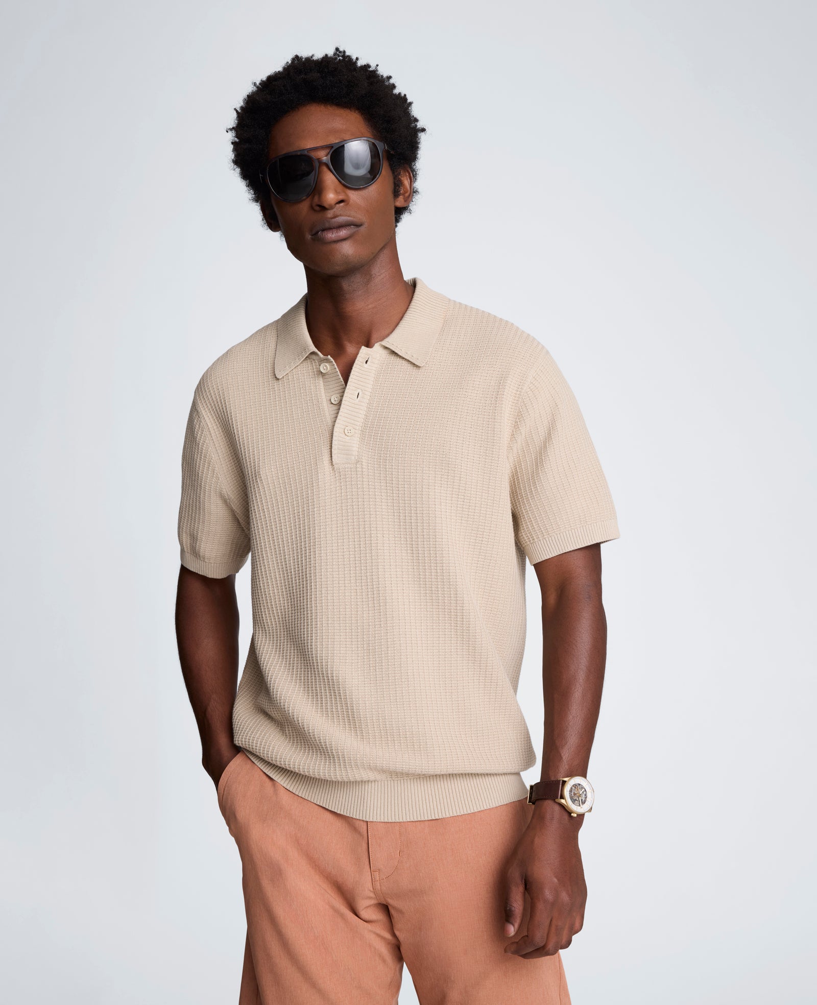 Kenneth Cole Reaction Clothing Sweater Polo maglia uomo Tan Mix cotone