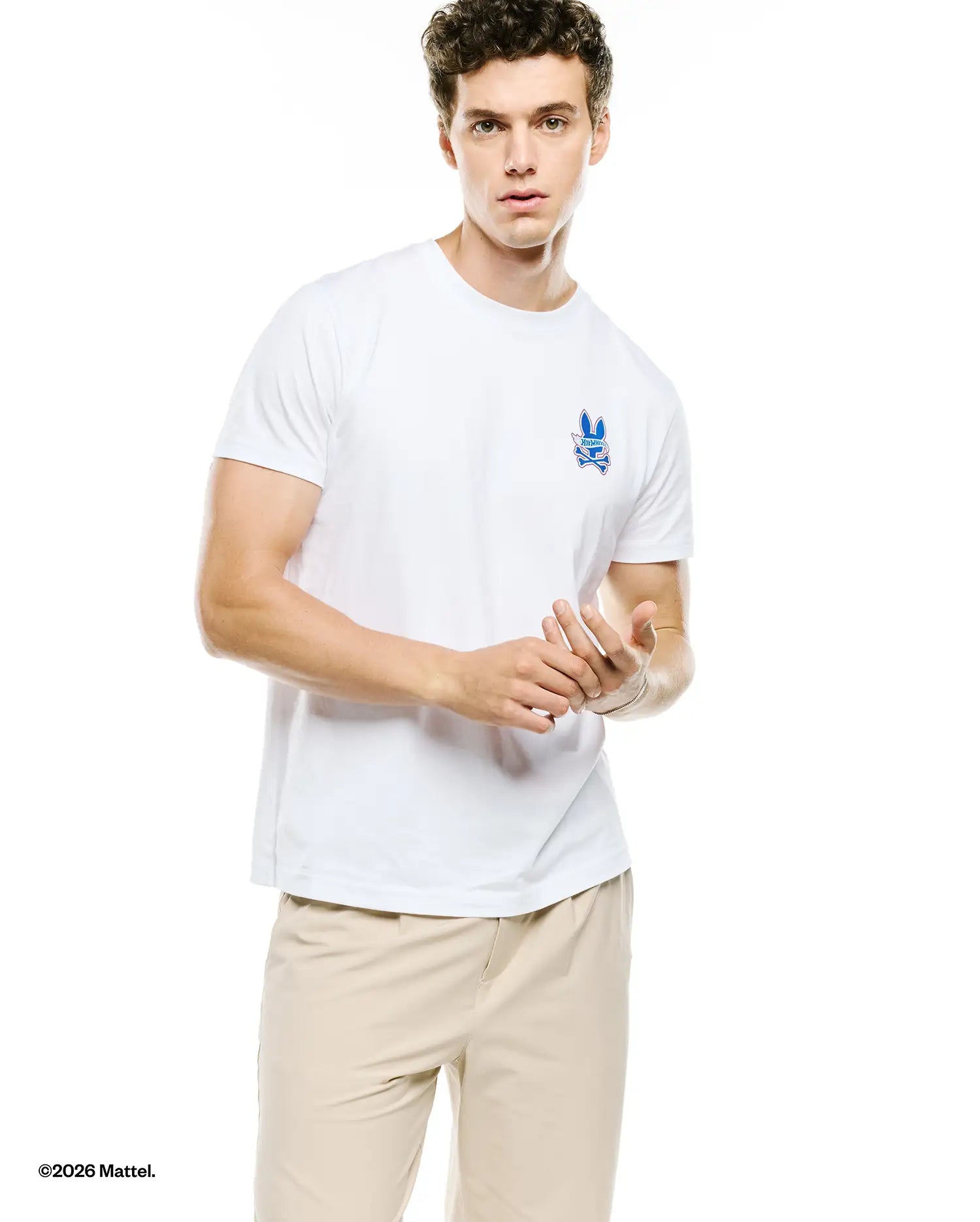 Psycho Bunny Men's Tees Hot Wheels Back Graphic Tee maglietta bianca in Pima
