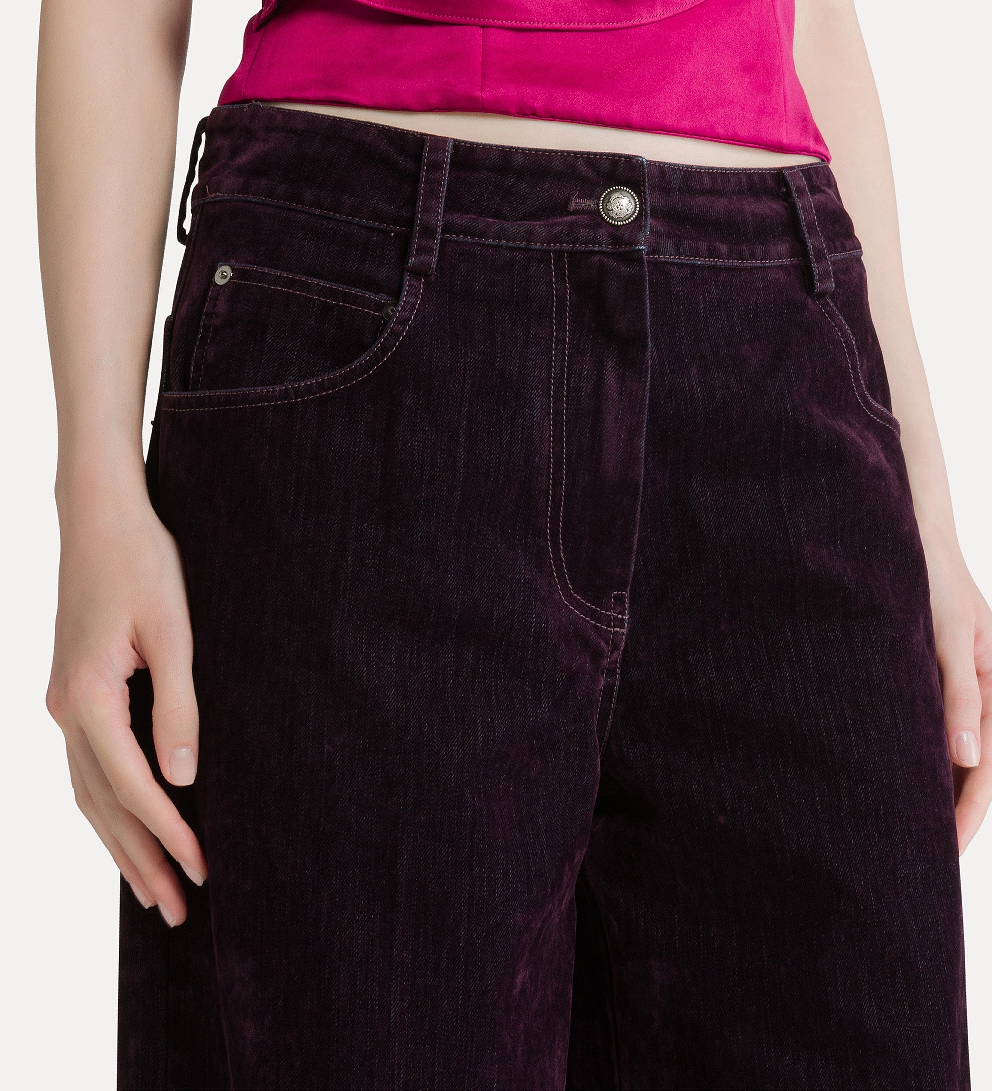 Forte pantaloni flocked denim wide-leg jeans jeans bordeaux in cotone
