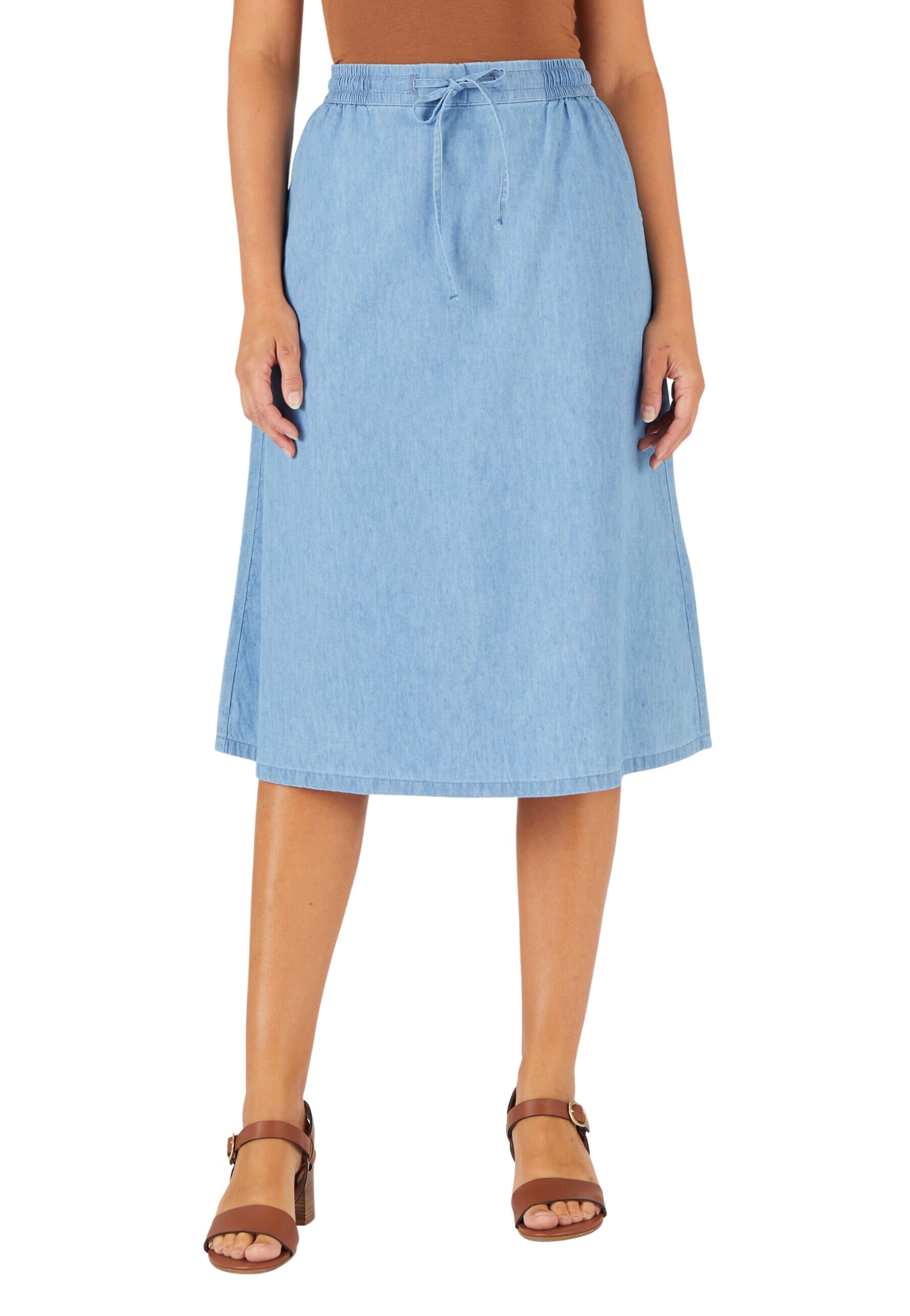 Damart Prêt-à-porter gonna chambray Blu Denim Pastello 54 ampia