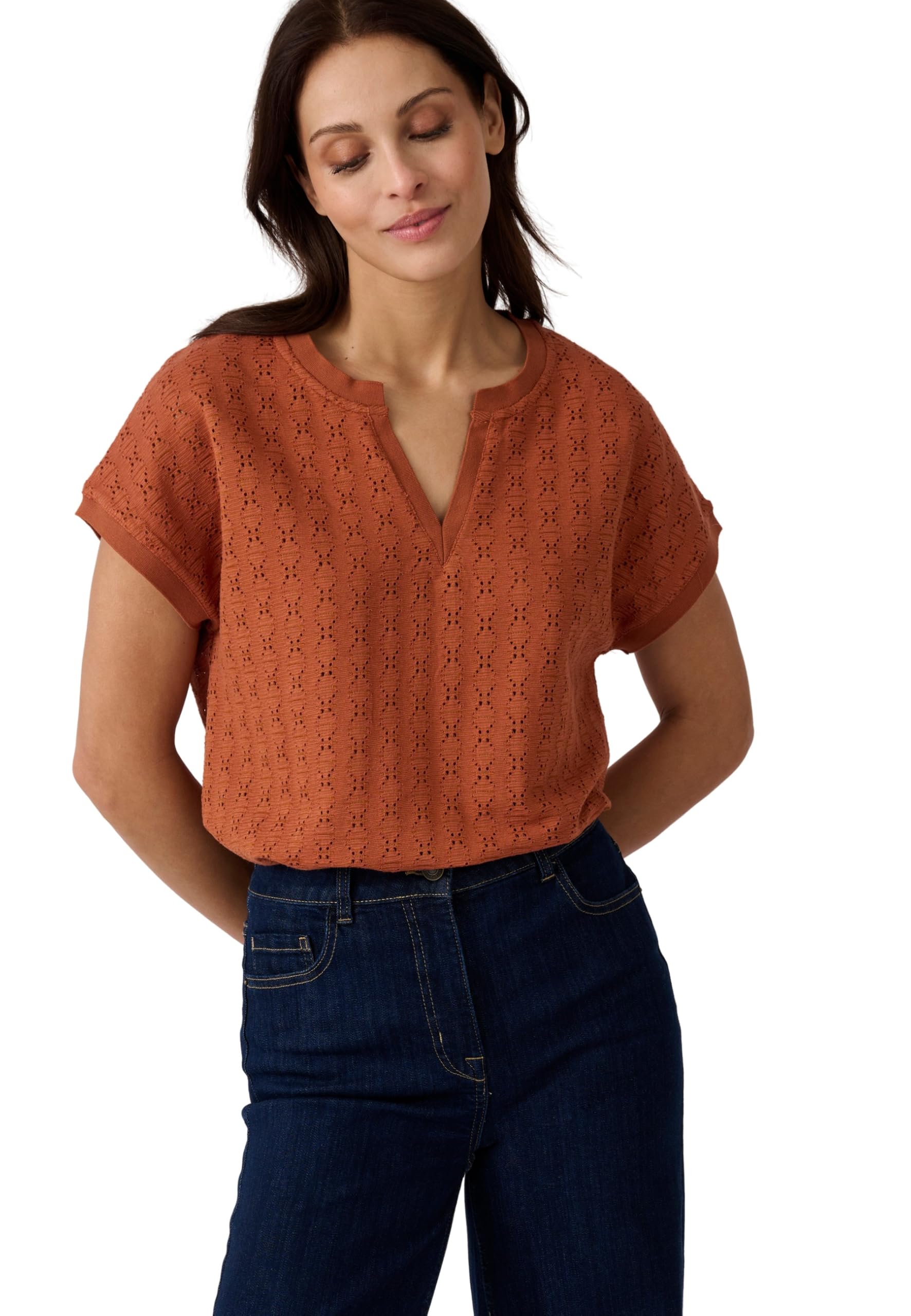 Damart Prêt-à-porter T-Shirt Maglia Jacquard marrone terracotta 38-40