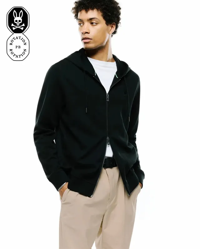 Psycho Bunny Men's Sweatshirts & Hoodies Marc Textured Full Zip Hoodie felpa nera