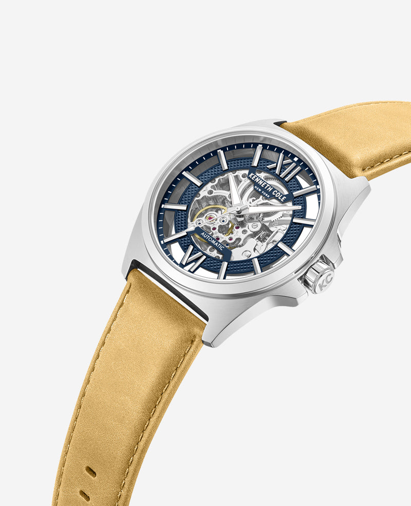 Kenneth Cole Reaction Skeleton Automatic orologio beige cinturino in pelle