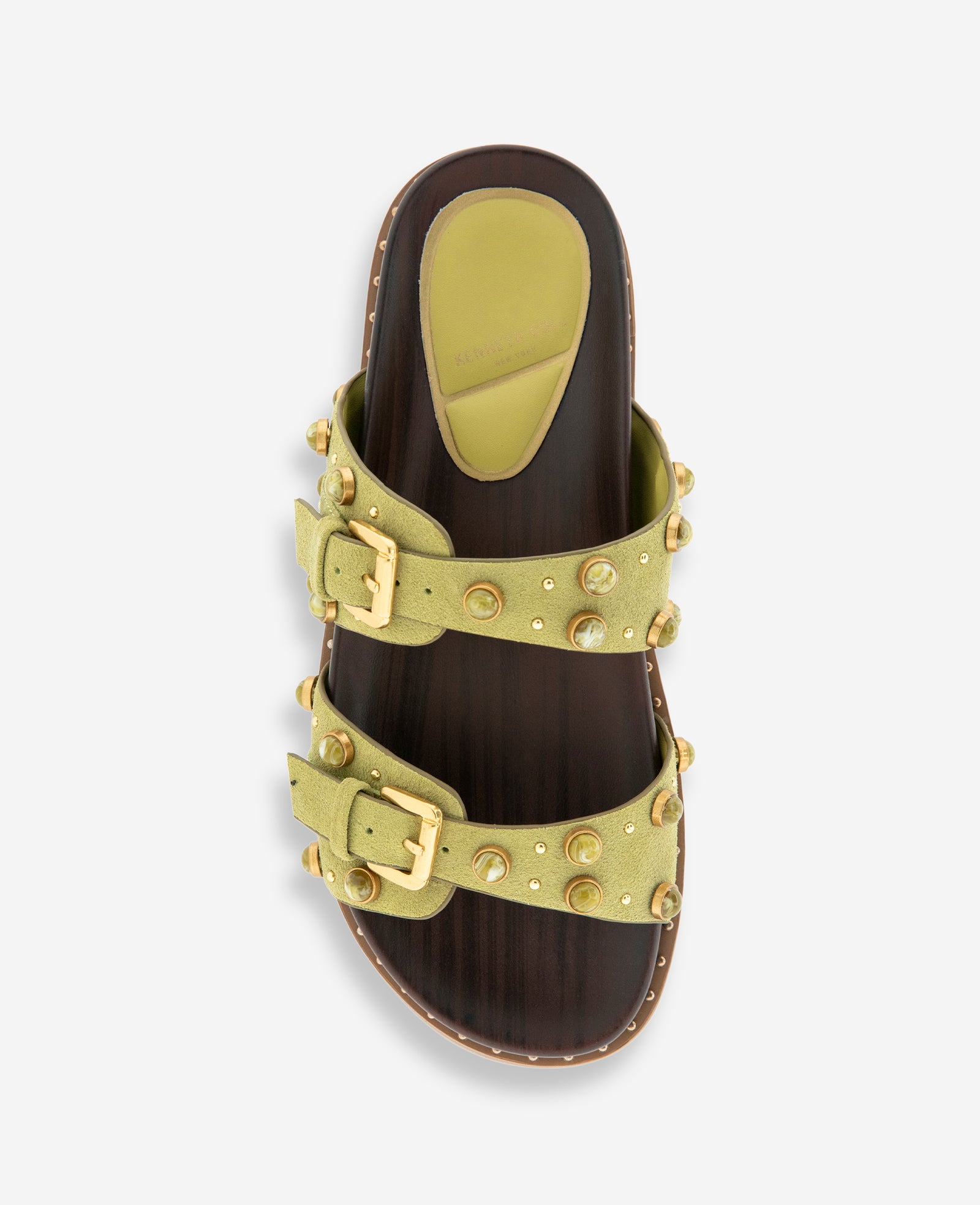 Kenneth Cole Reaction Shoes Deardra Suede Double Band Buckle Slide sabot verdi borchie