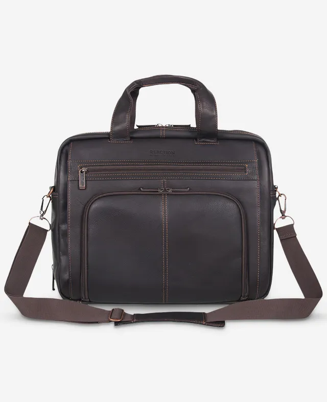 Kenneth Cole Reaction Bags Colombian Leather Top Zip Messenger Bag borsa marrone pelle