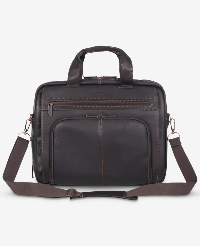 Kenneth Cole Reaction Bags Colombian Leather Top Zip Messenger Bag borsa marrone pelle