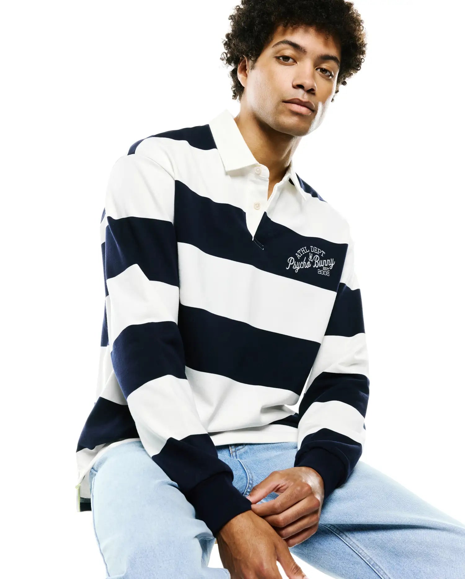 Psycho Bunny Men's Polos Keven Long Sleeve Polo MT0100320 polo blu relaxed