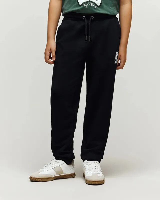 Psycho Bunny Kids Bottoms Tate Chenille pantaloni tuta neri in cotone