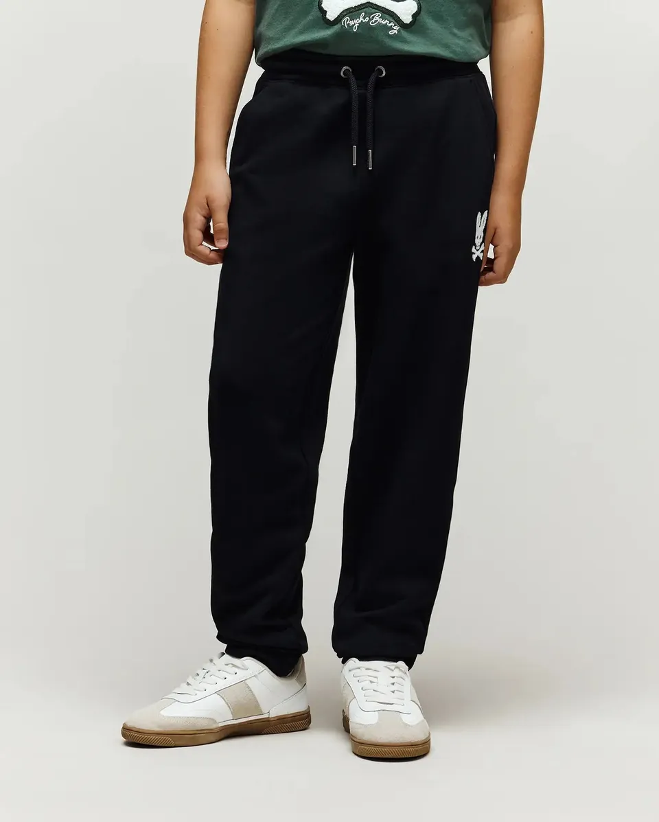Psycho Bunny Kids Bottoms Tate Chenille pantaloni tuta neri in cotone