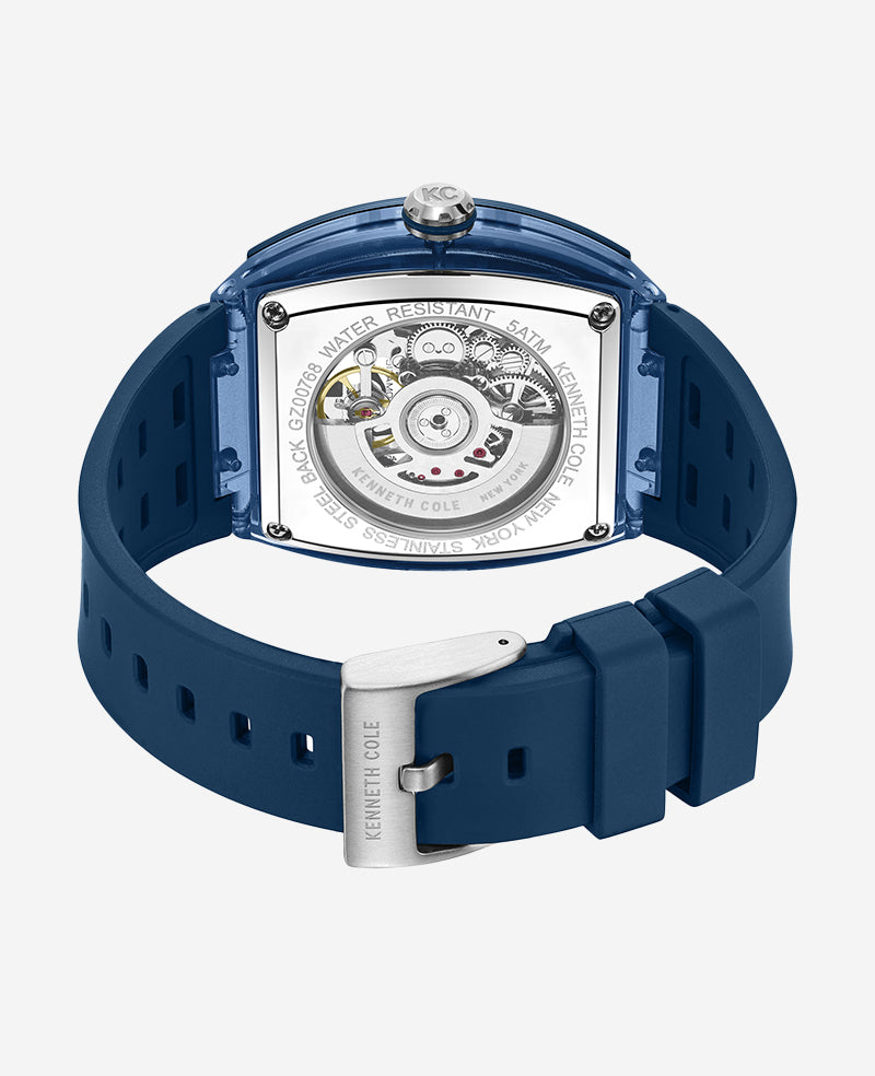 Kenneth Cole Reaction Watches Skeleton Automatic Blue Silicone Strap Watch orologio blu taglia unica