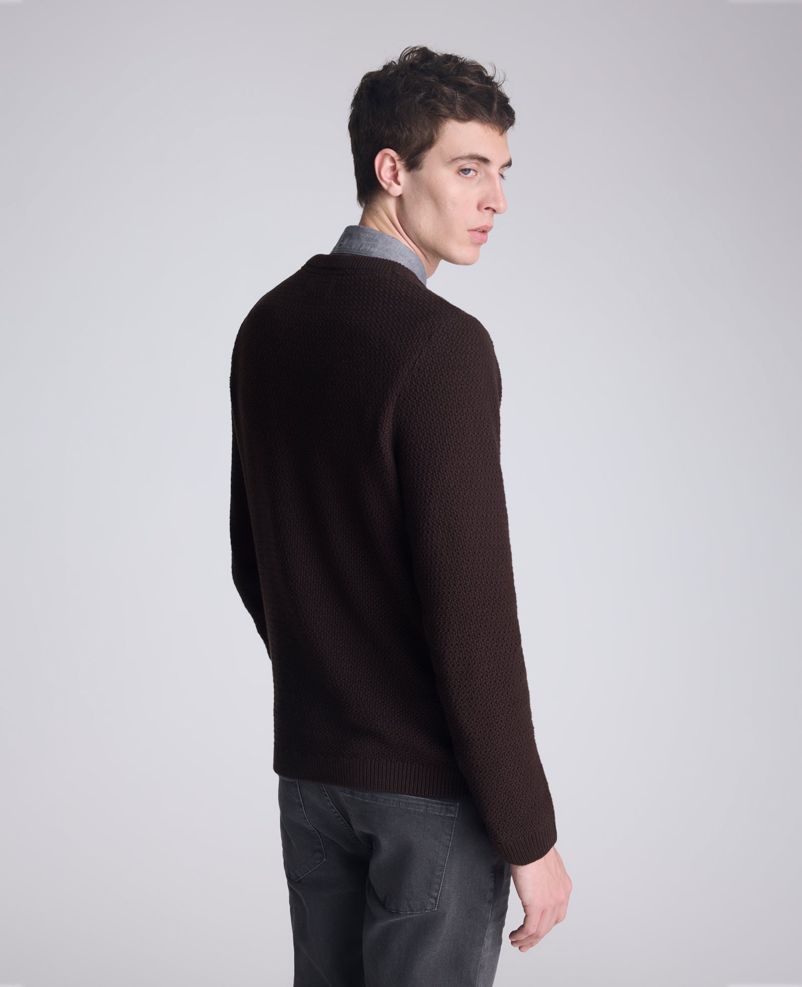 Kenneth Cole Reaction Clothing Popcorn Crew Sweater maglione marrone girocollo