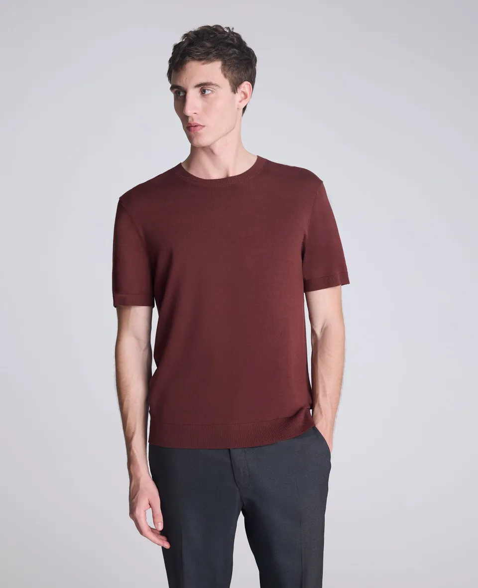 Kenneth Cole Reaction Clothing Sweater Tee maglia bordeaux maniche corte leggera