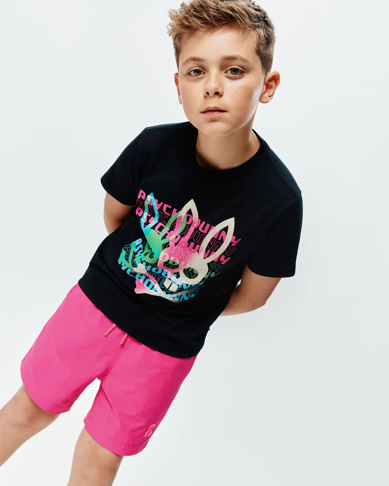 Psycho Bunny Kids Tees KIDS LANDON WORDMARK TEE t-shirt nera 001 cotone Pima