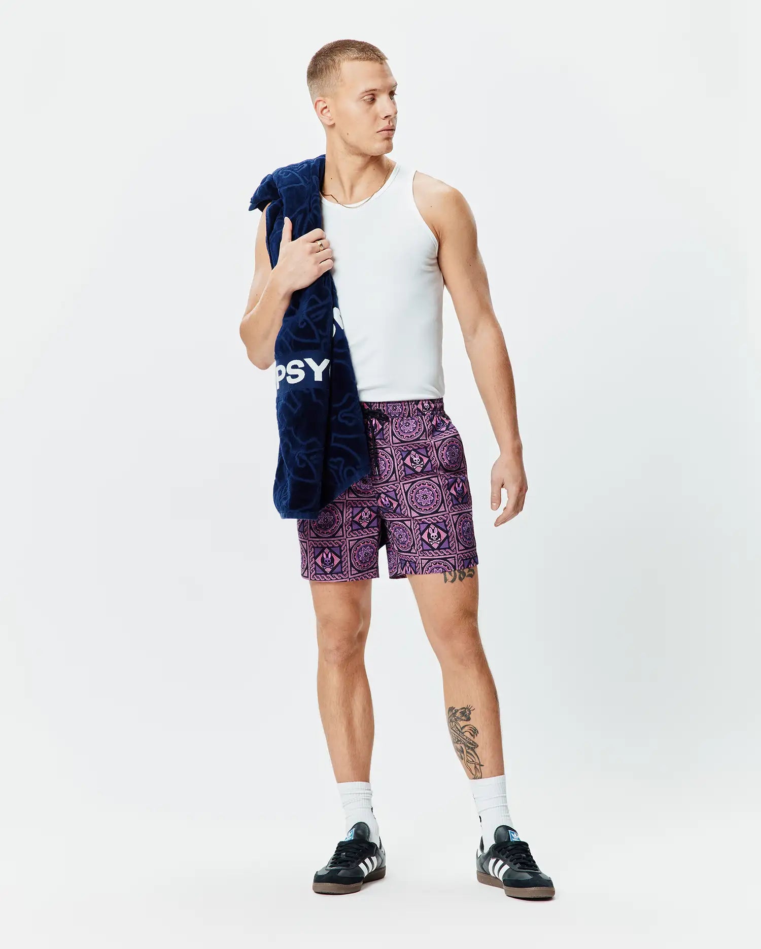 Psycho Bunny Men's Swimwear Frank Swim Trunk 6" MB1000081 costume nero