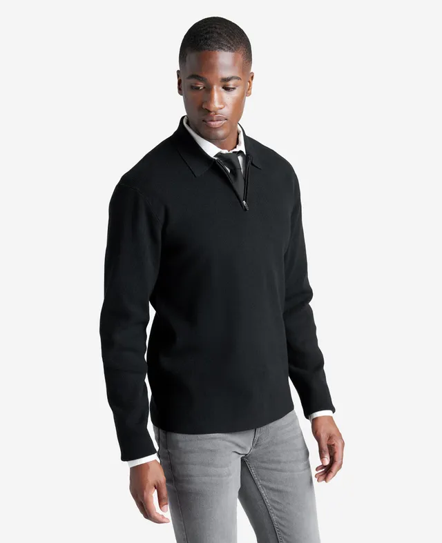 Kenneth Cole Reaction Clothing Long Sleeve Polo Sweater maglione polo nero