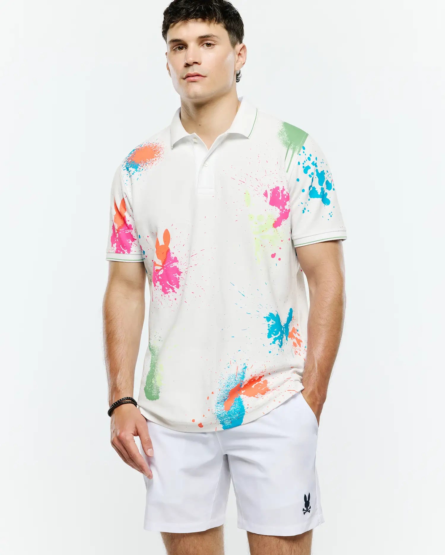 Psycho Bunny Men's Polos Quintin Pique Polo polo bianca cotone Pima ricamato