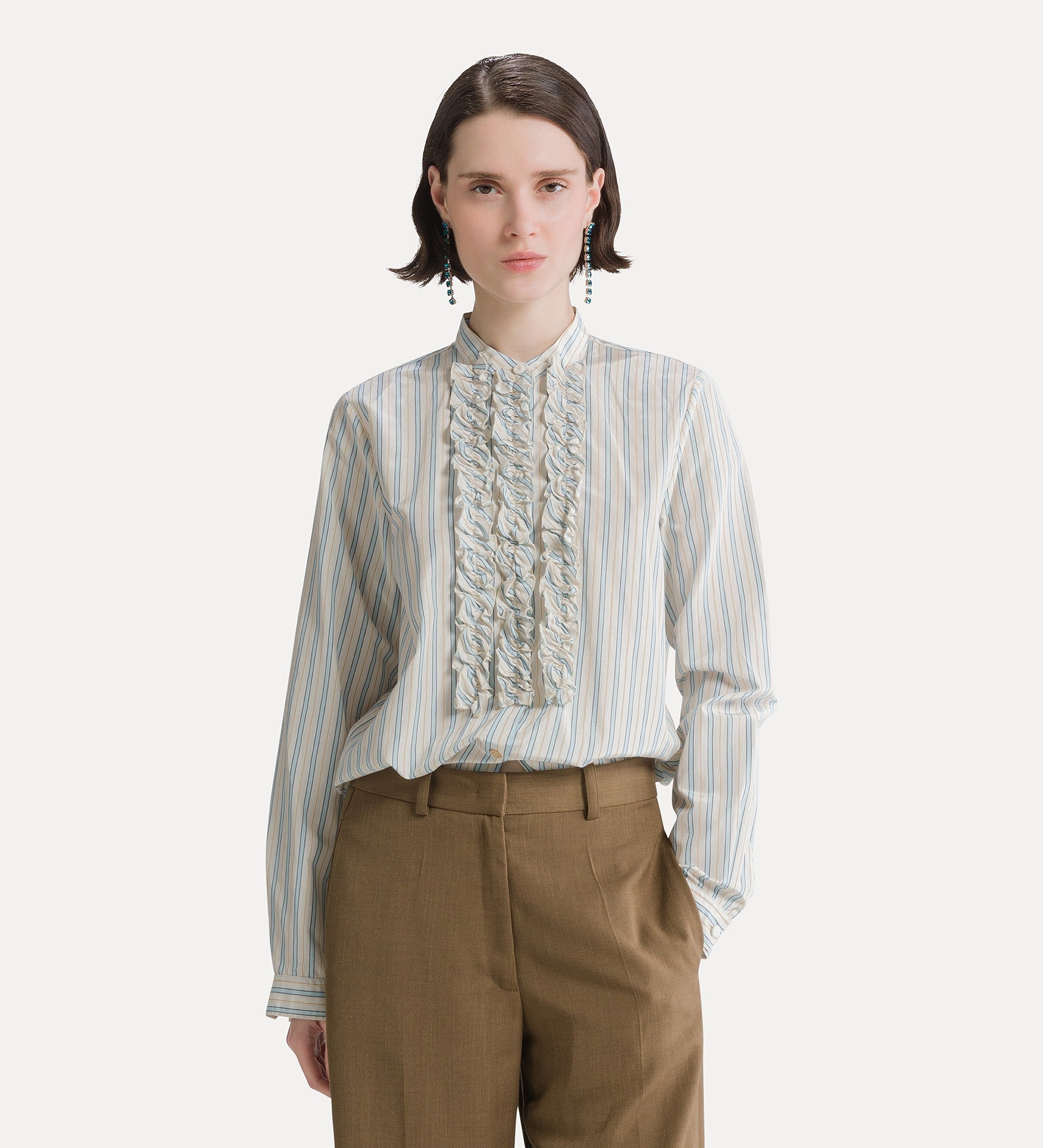 Forte camicie ruched striped shirt celestial camicia azzurra cotone