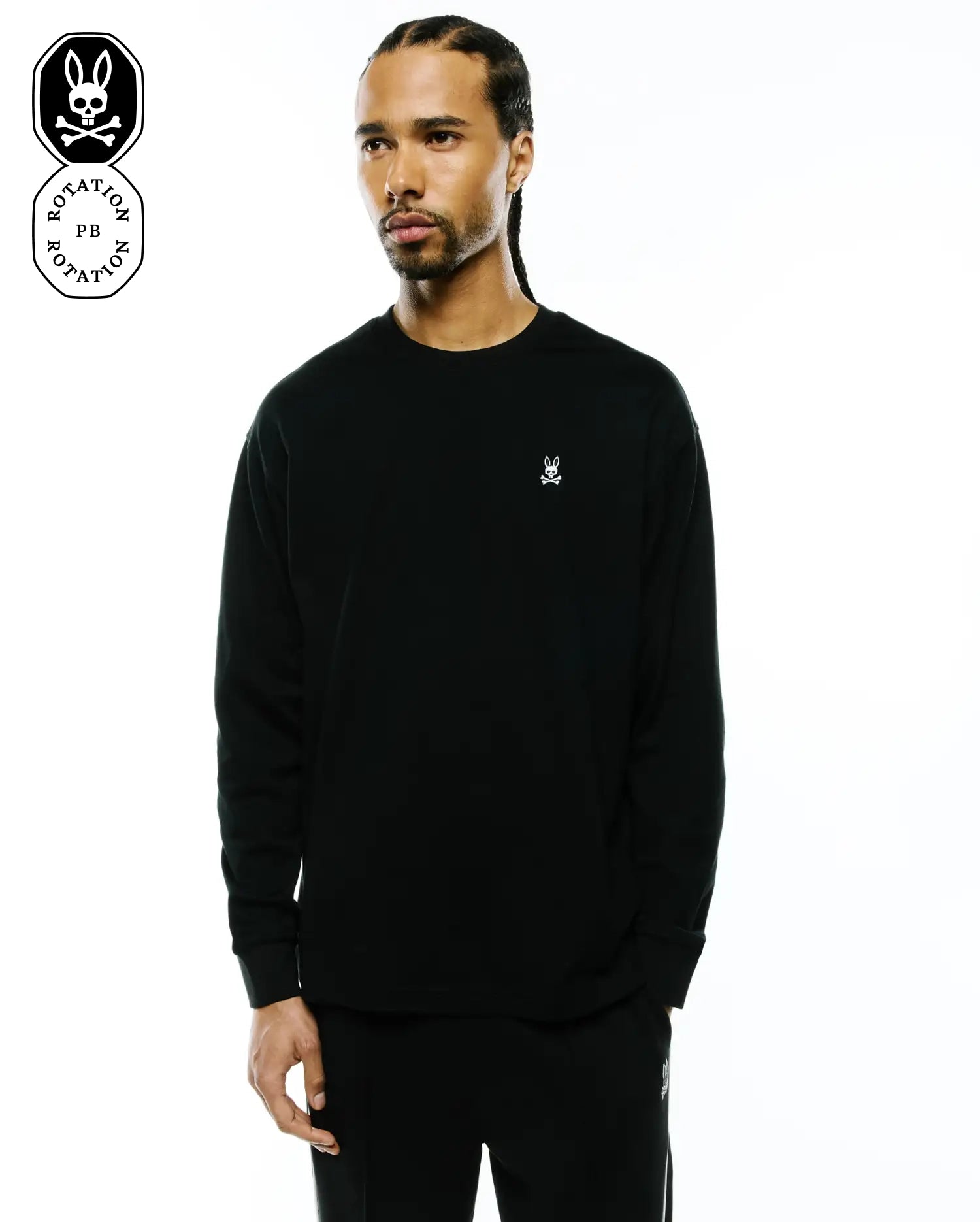 Psycho Bunny Men's Tees MENS NORMAN LONG SLEEVE OVERSIZED FIT TEE maglia nera 001 cotone