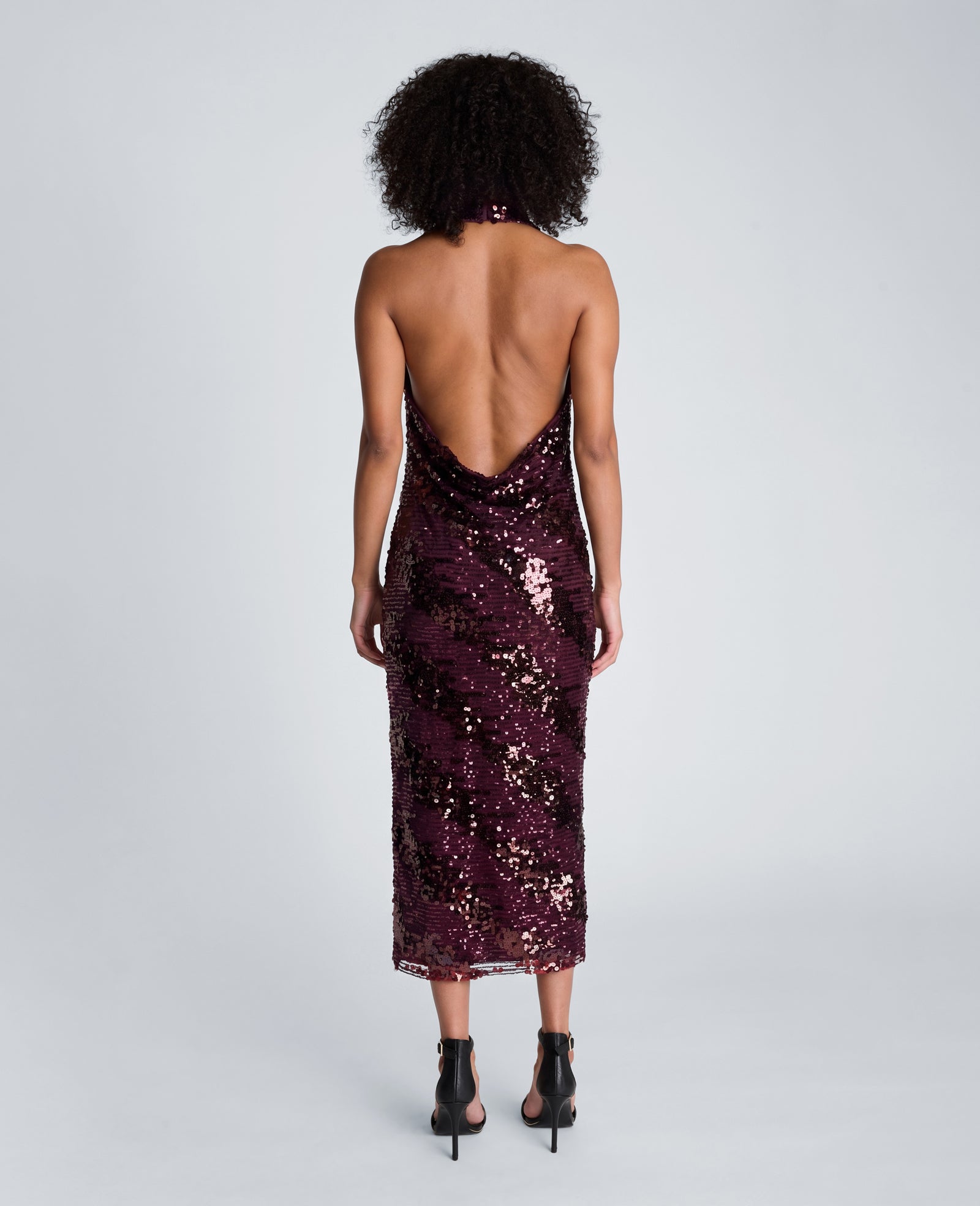 Kenneth Cole Reaction Halter Neck Midi Sequin Dress abito rosso prugna