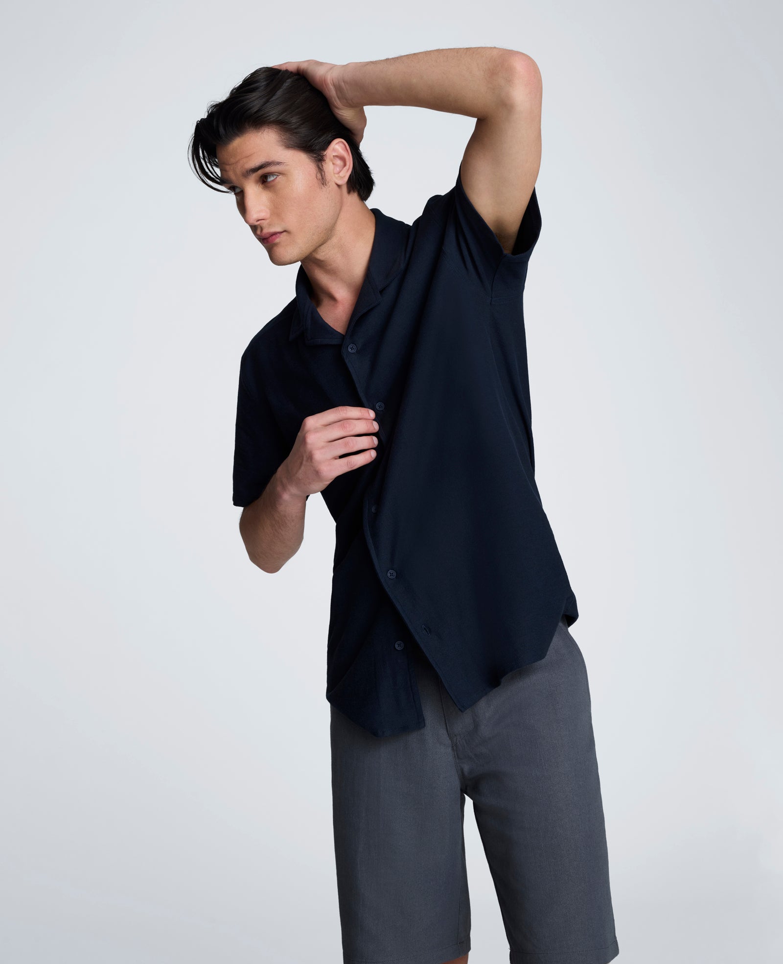 Kenneth Cole Reaction Clothing Knit Camp Shirt camicia blu uomo in cotone