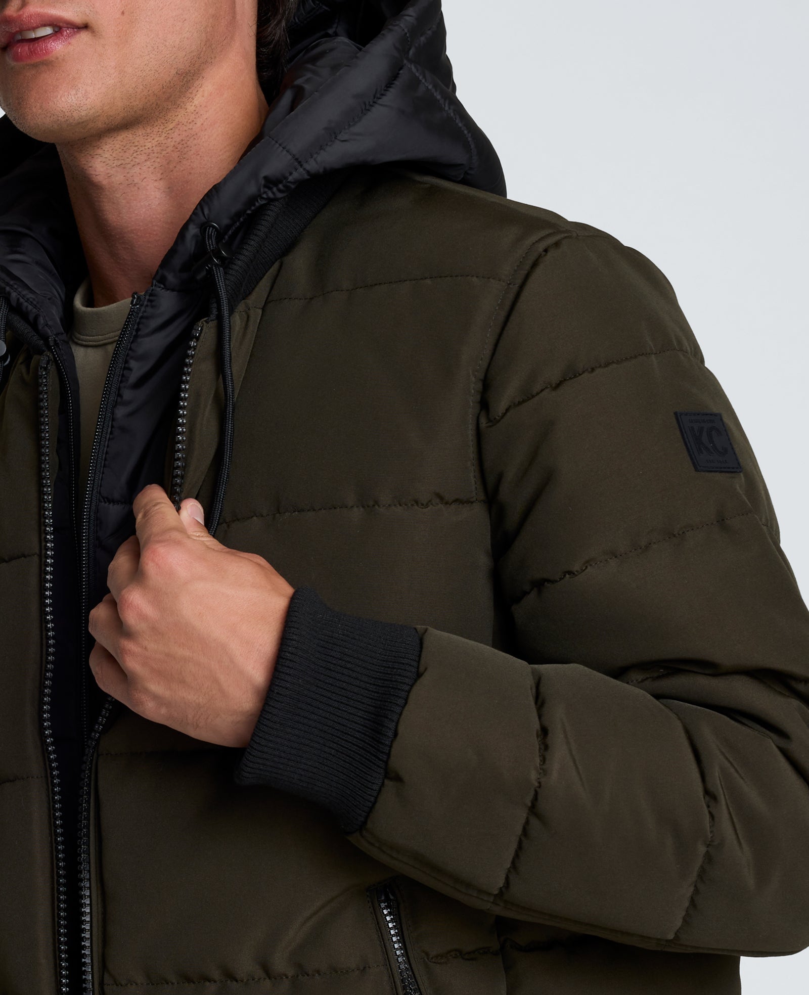 Kenneth Cole Reaction Oxford Hood Bomber Jacket giacca verde S con cappuccio